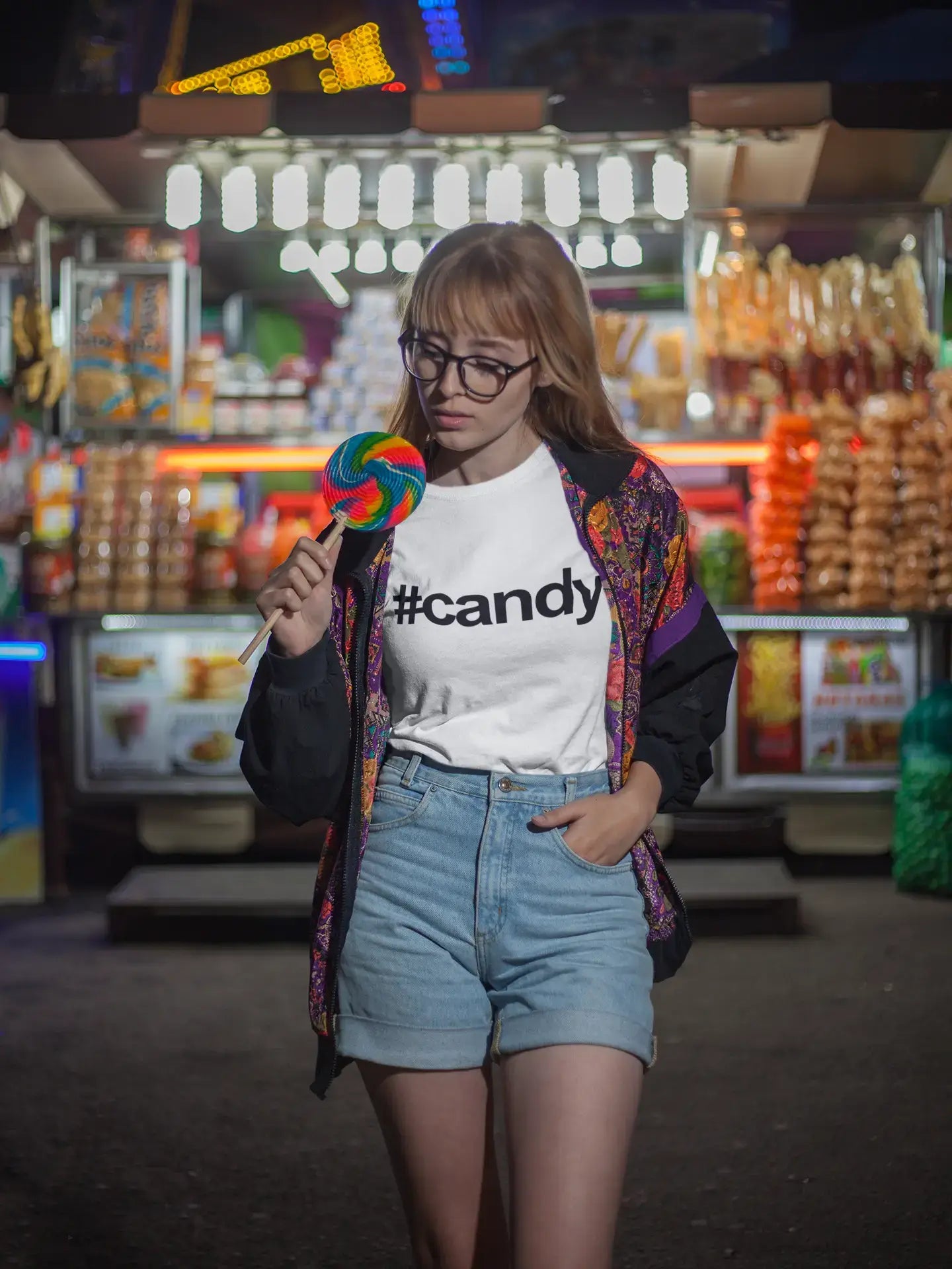Candy Hashtag Damen Kurzarm-T-Shirt mit Rundhalsausschnitt 00075