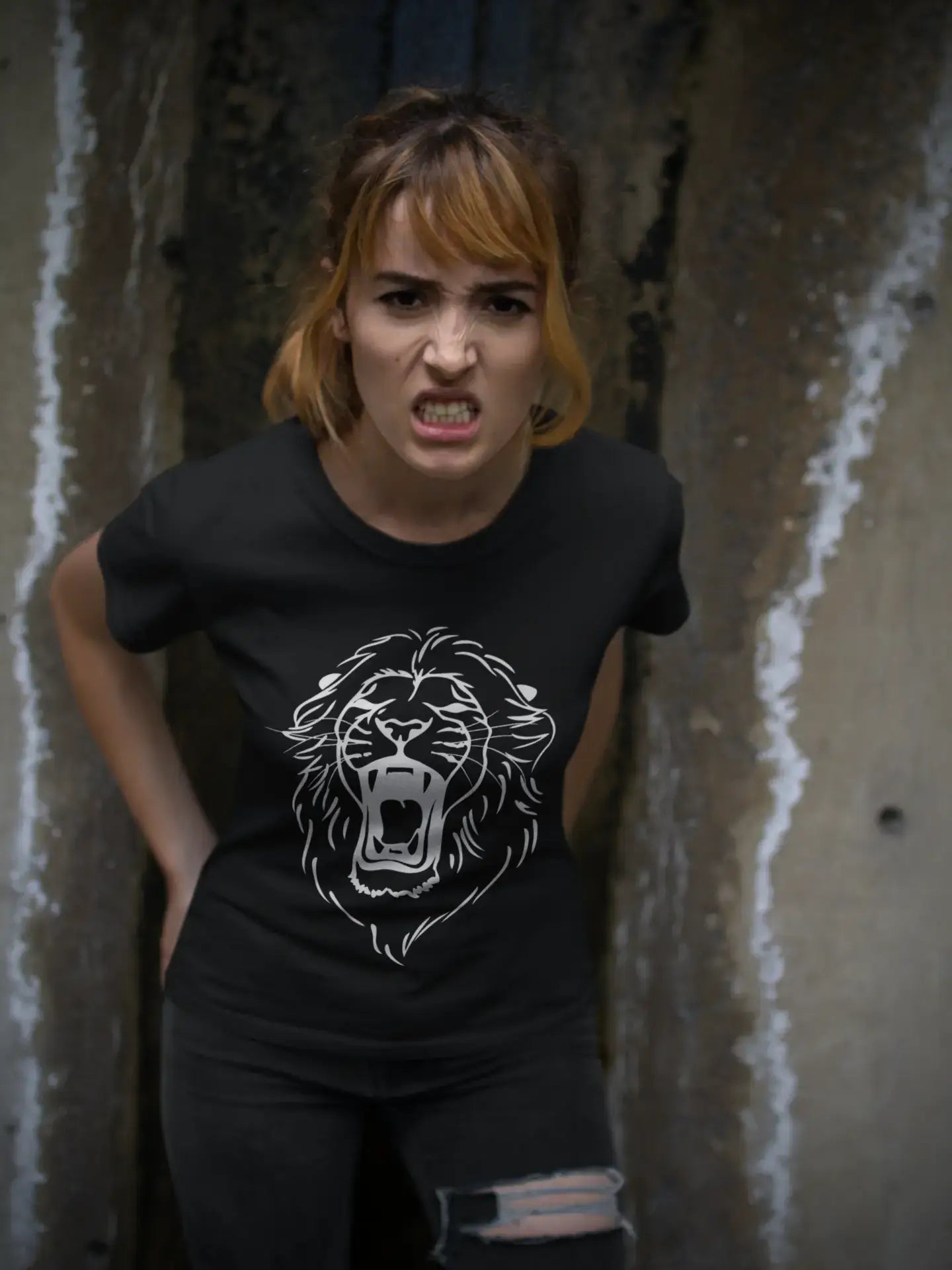 Angry Lion Head Tattoo Black Gift Tshirt, Black Women's T-shirt 00165