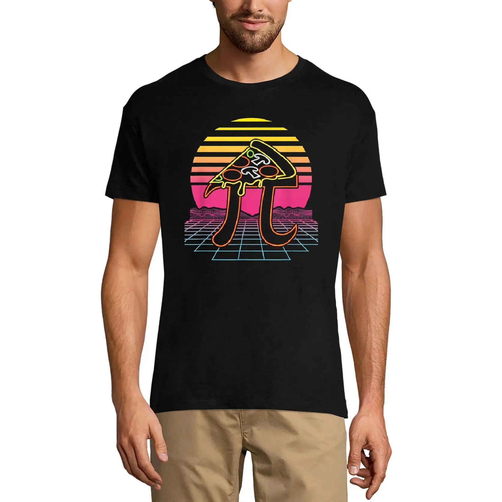 Men's Graphic T-Shirt Pi Pizza 80s Math - Retro Funny Limited Edition Short Sleeve Tee-Shirt Vintage Birthday Gift Novelty