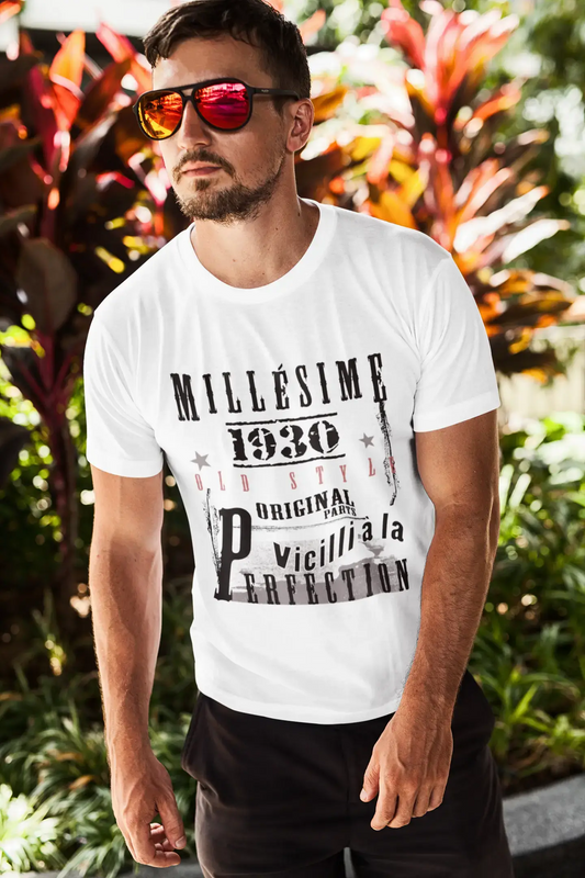 1930, Geburtstagsgeschenke für ihn, Geburtstags-T-Shirts, Herren-Kurzarm-Rundhals-T-Shirt, FR Vintage White Herren 00135