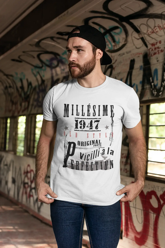 1947, Geburtstagsgeschenke für ihn, Geburtstags-T-Shirts, Herren-Kurzarm-Rundhals-T-Shirt, FR Vintage White Herren 00135
