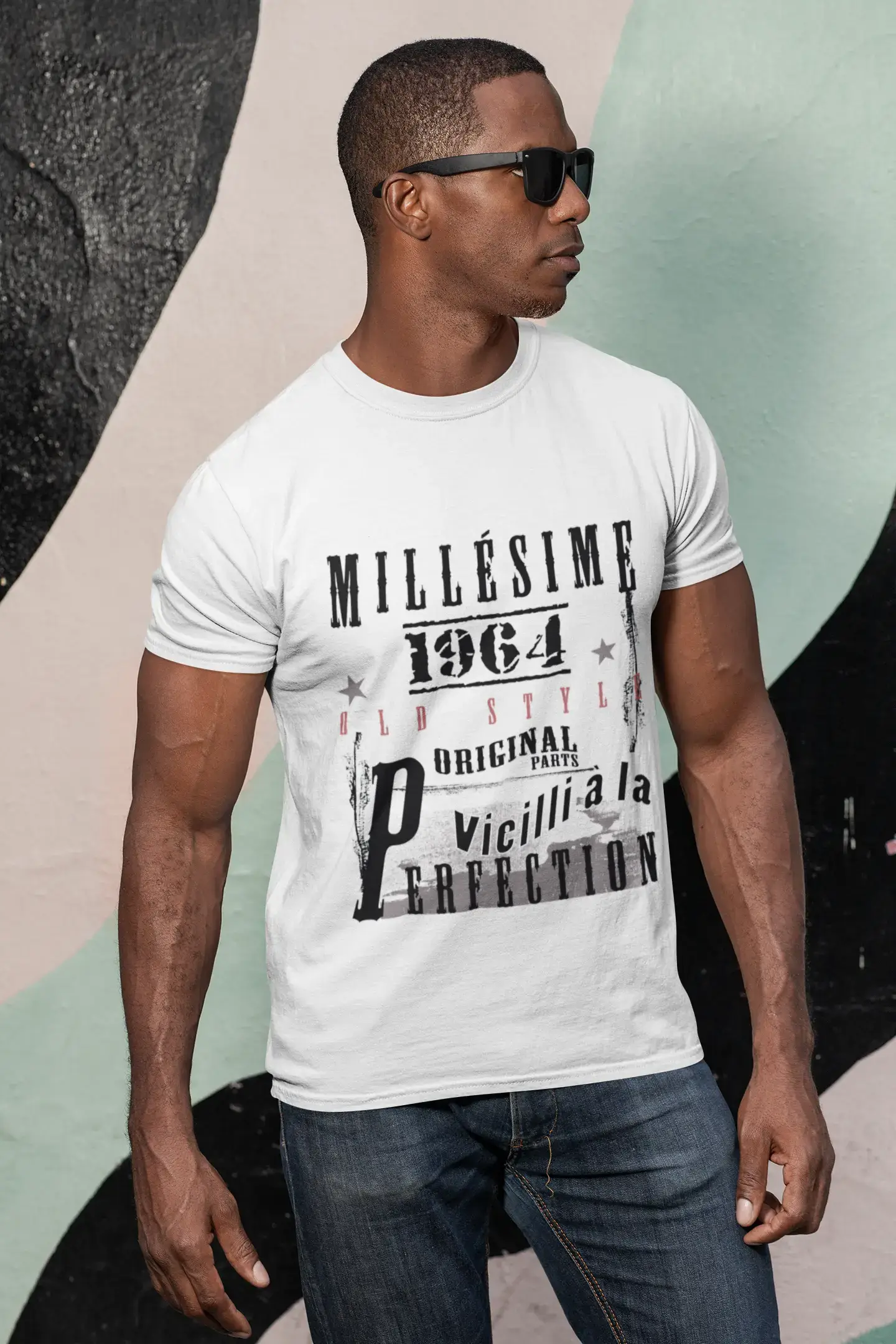 1964, Geburtstagsgeschenke für ihn, Geburtstags-T-Shirts, Herren-Kurzarm-Rundhals-T-Shirt, FR Vintage White Herren 00135