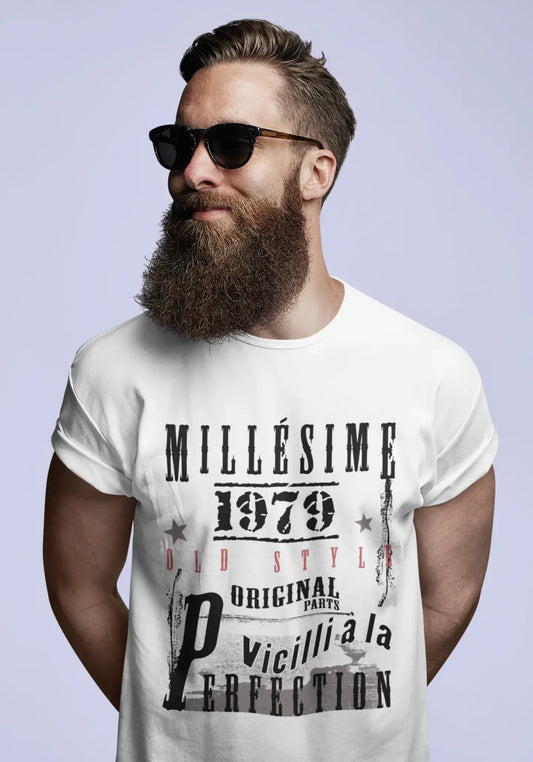 1979, Geburtstagsgeschenke für ihn, Geburtstags-T-Shirts, Herren-Kurzarm-Rundhals-T-Shirt, FR Vintage White Herren 00135
