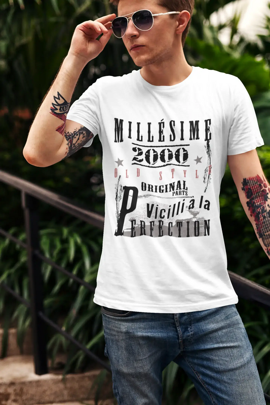 2000, Geburtstagsgeschenke für ihn, Geburtstags-T-Shirts, Herren-Kurzarm-Rundhals-T-Shirt, FR Vintage White Herren 00135
