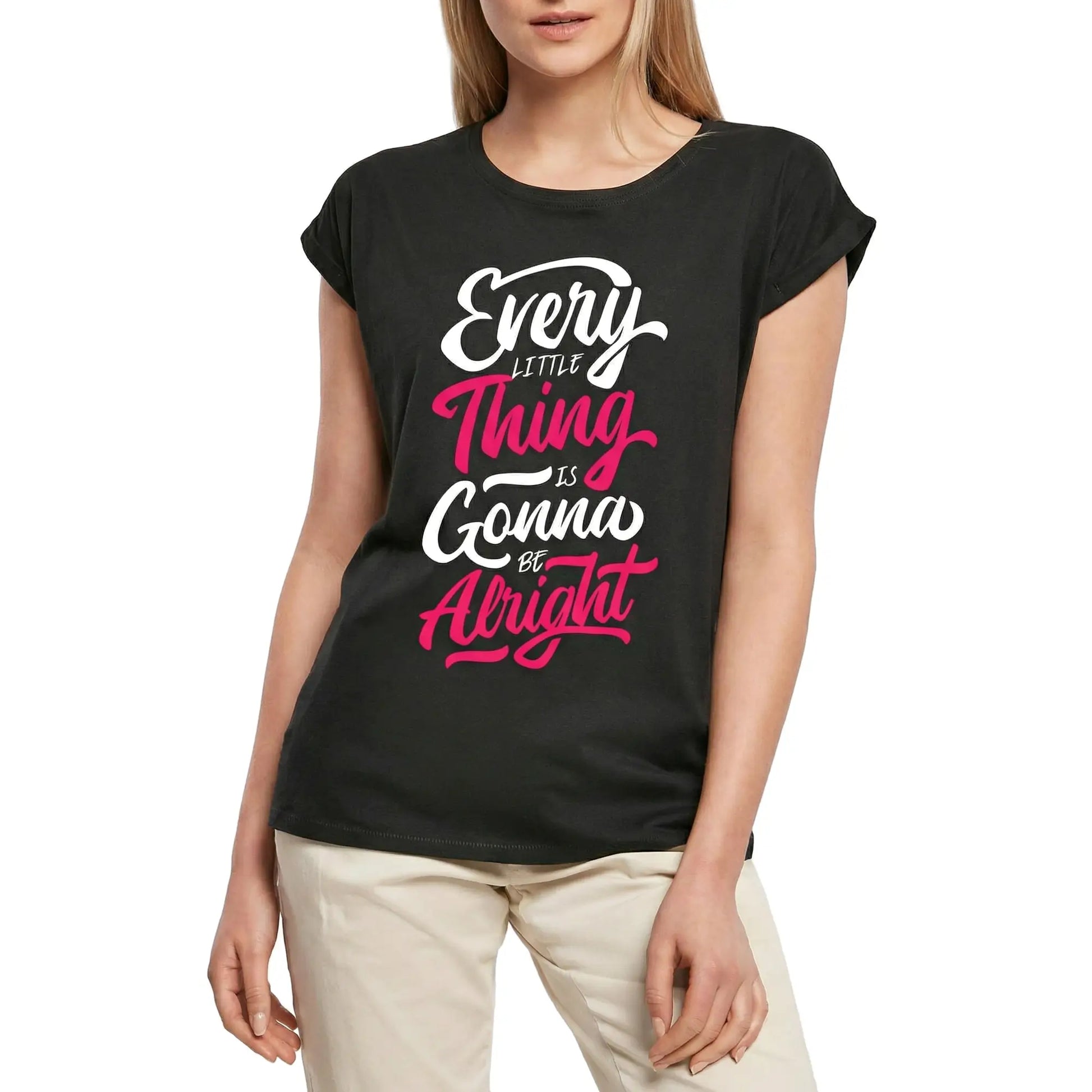Women's Graphic T-Shirt Every Little Thing Gonna Be Alright - Slogan Ladies Limited Edition Short Sleeve Tee-Shirt Vintage Birthday Gift Novelty