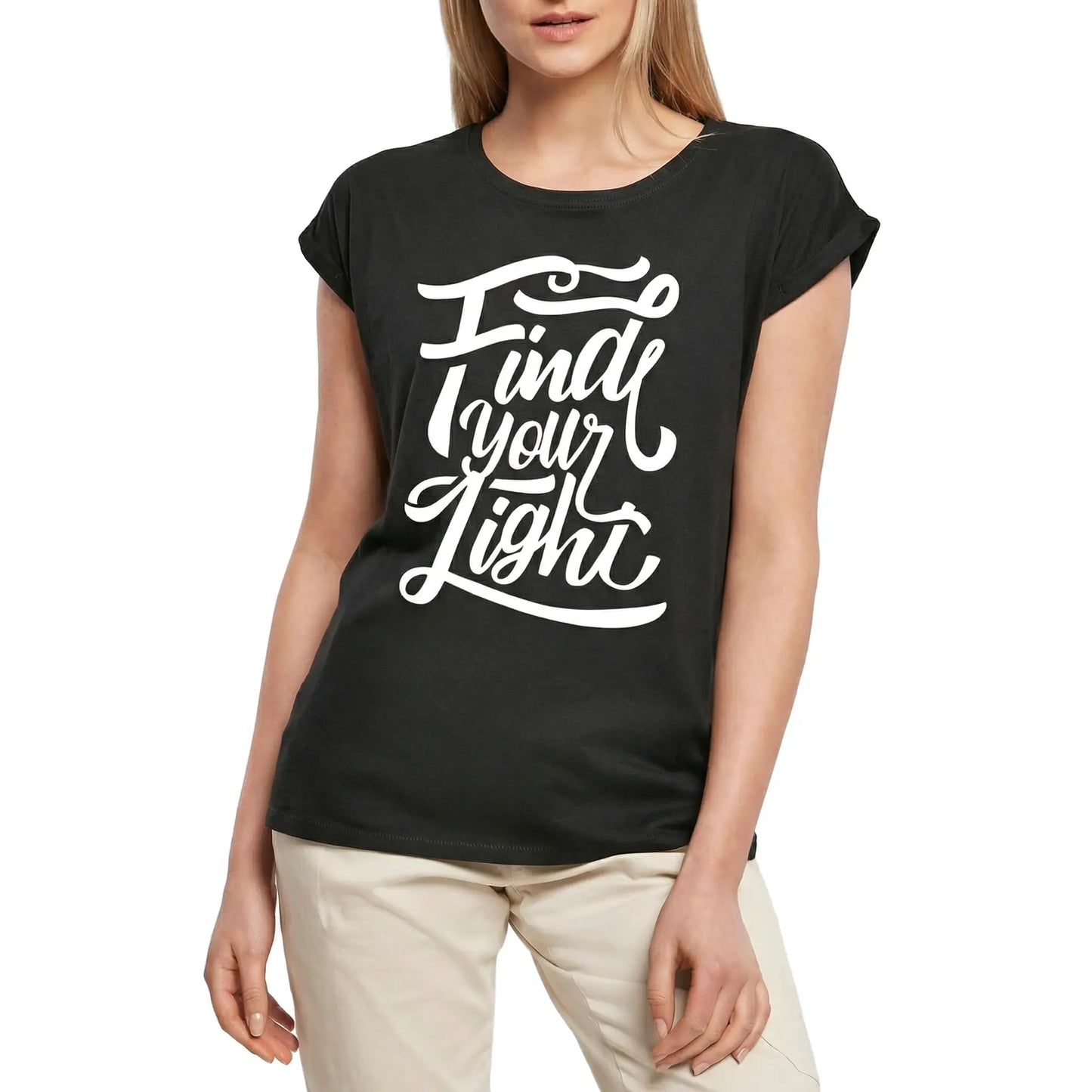 Women's Graphic T-Shirt Find Your Light - Inspiring Motivation Slogan Ladies Limited Edition Short Sleeve Tee-Shirt Vintage Birthday Gift Novelty