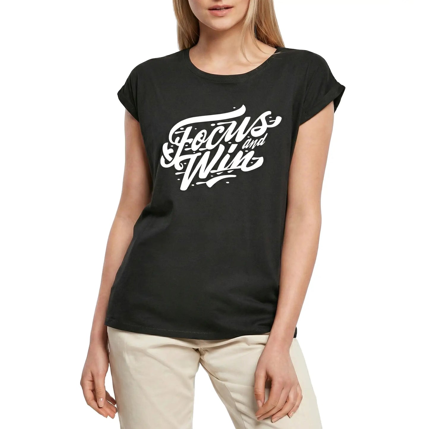 Women's Graphic T-Shirt Focus And Win Ladies Limited Edition Short Sleeve Tee-Shirt Vintage Birthday Gift Novelty