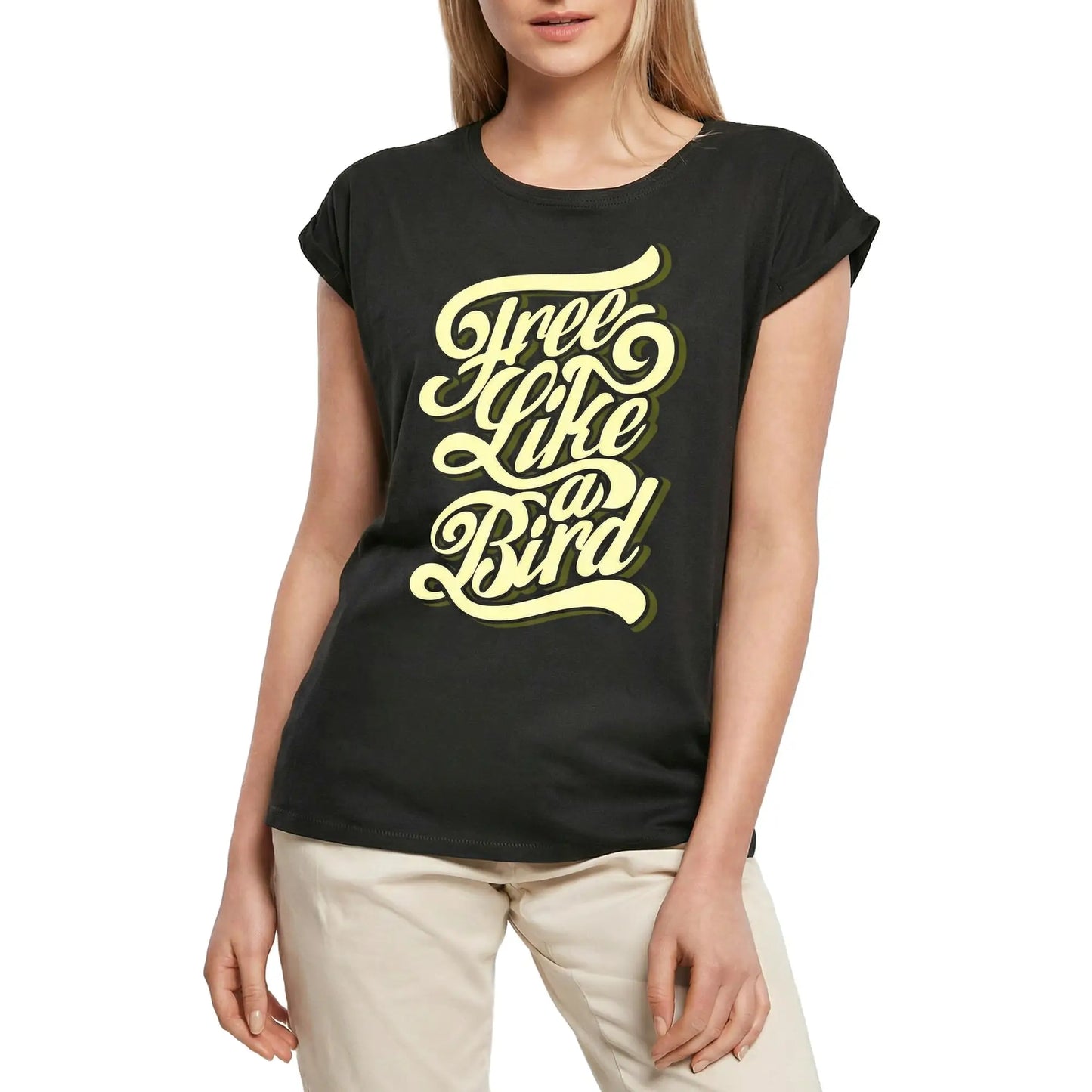 Women's Graphic T-Shirt Free Like A Bird - Slogan Graphic Free Bird Ladies Limited Edition Short Sleeve Tee-Shirt Vintage Birthday Gift Novelty