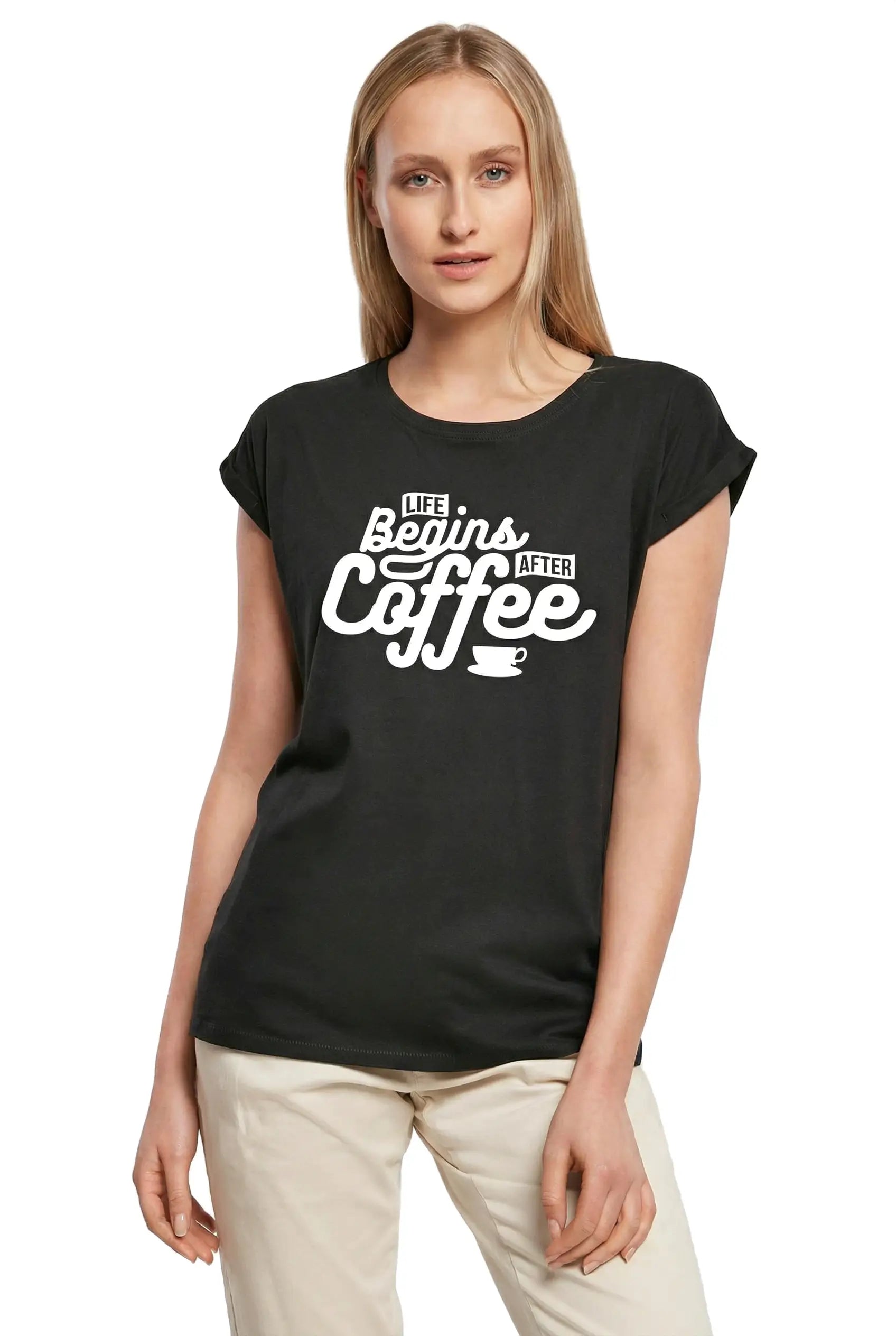 Women's Graphic T-Shirt Life Begins After Coffe Slogan Ladies Limited Edition Short Sleeve Tee-Shirt Vintage Birthday Gift Novelty