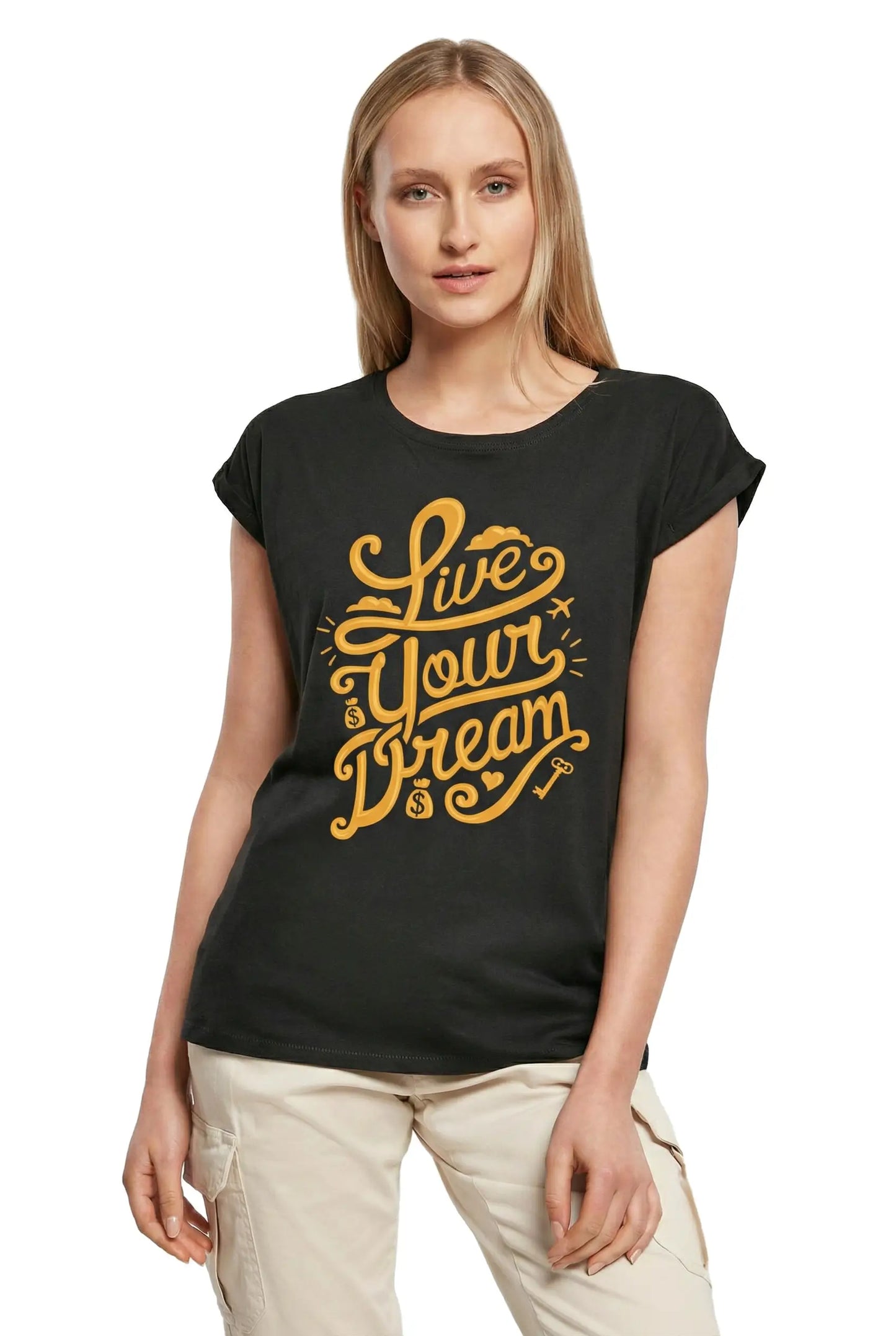 Women's Graphic T-Shirt Live Your Dream - Inspiring Motivation Slogan Ladies Limited Edition Short Sleeve Tee-Shirt Vintage Birthday Gift Novelty