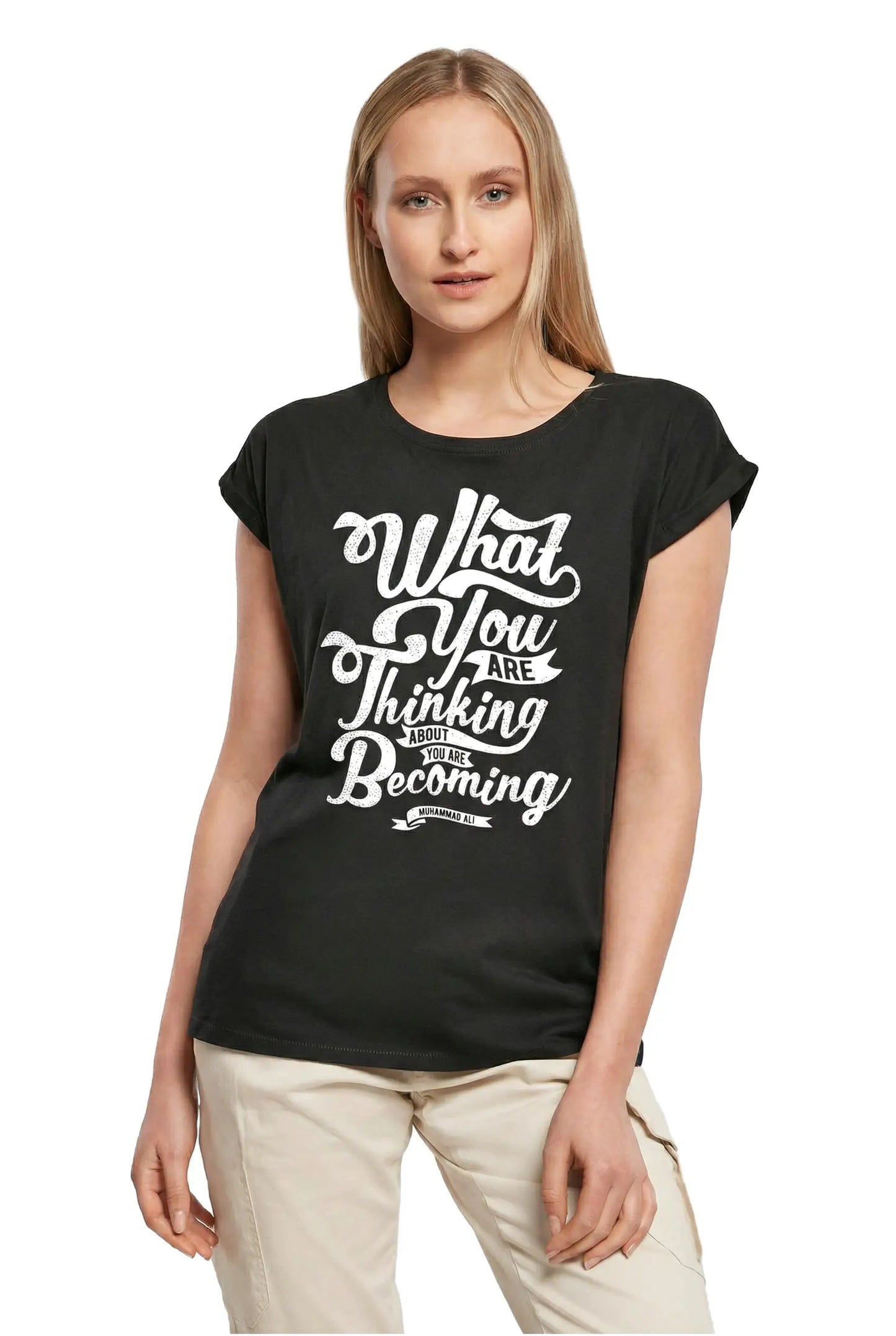 Women's Graphic T-Shirt What You Are Thinking - Self Motivation Slogan Ladies Limited Edition Short Sleeve Tee-Shirt Vintage Birthday Gift Novelty