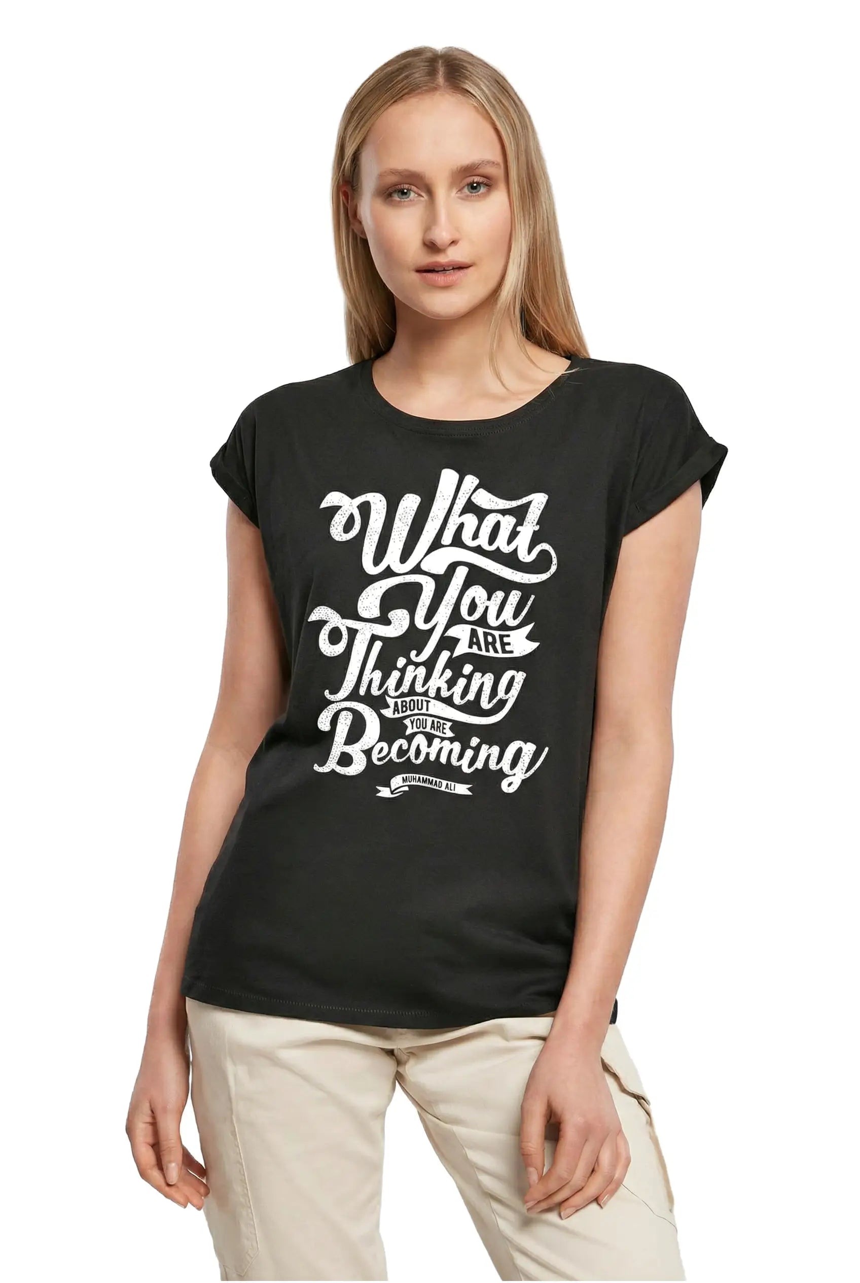Women's Graphic T-Shirt What You Are Thinking - Self Motivation Slogan Ladies Limited Edition Short Sleeve Tee-Shirt Vintage Birthday Gift Novelty