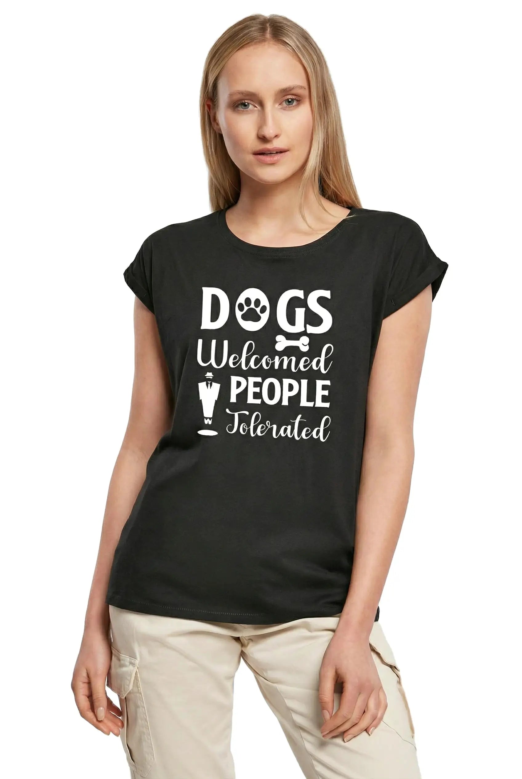 Women's Graphic T-Shirt Dogs Welcomed People Tolerated Ladies Limited Edition Short Sleeve Tee-Shirt Vintage Birthday Gift Novelty