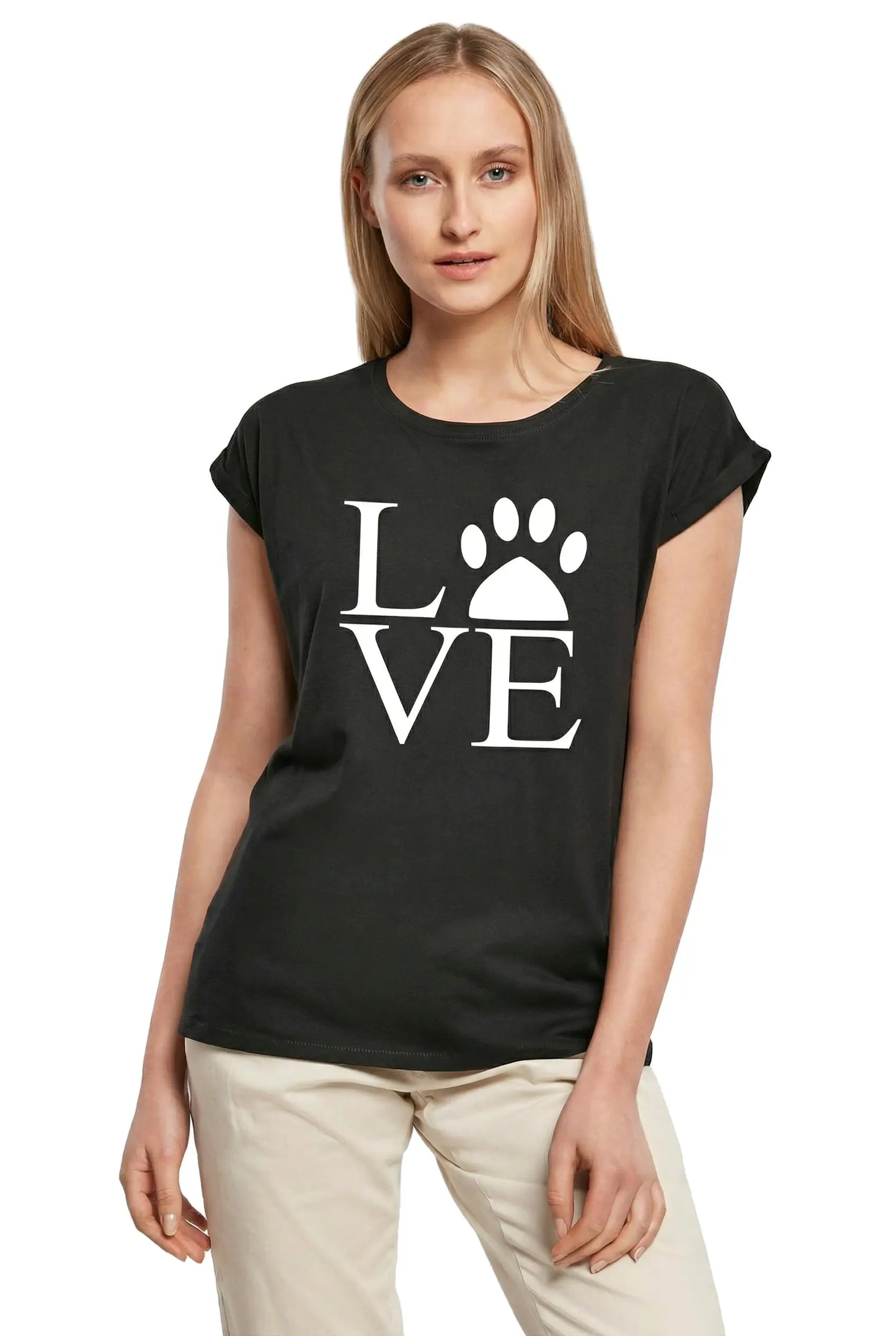 Women's Graphic T-Shirt Love Dog Paws Ladies Limited Edition Short Sleeve Tee-Shirt Vintage Birthday Gift Novelty