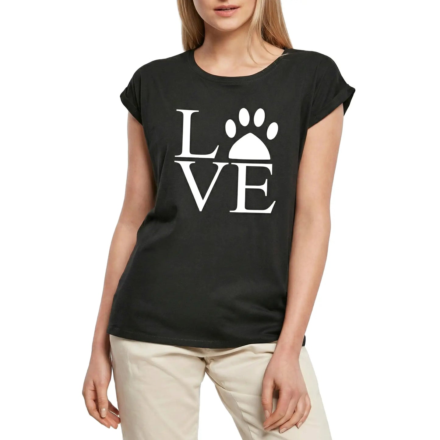Women's Graphic T-Shirt Love Dog Paws Ladies Limited Edition Short Sleeve Tee-Shirt Vintage Birthday Gift Novelty