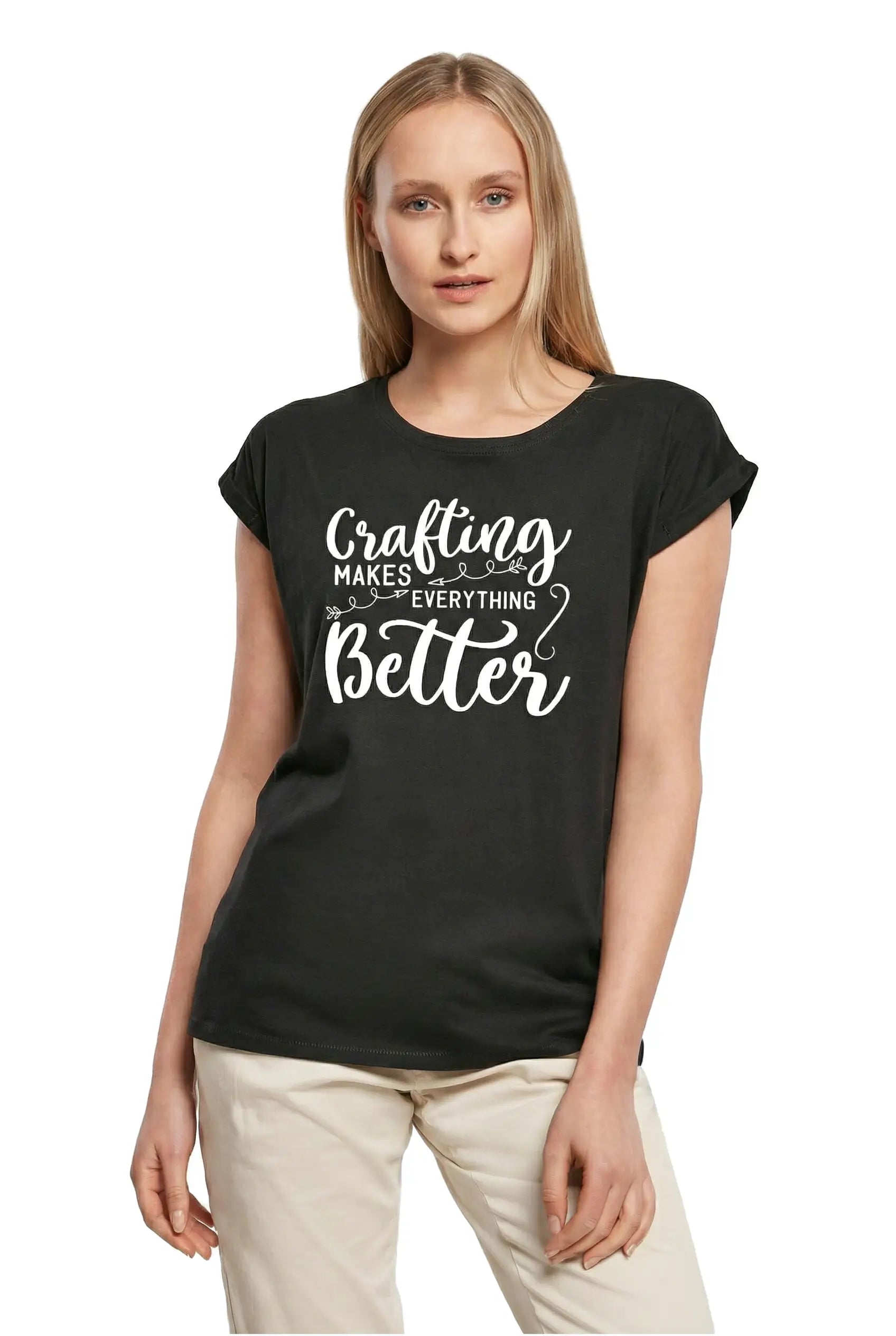 Women's Graphic T-Shirt Crafting Makes Everything Better Ladies Limited Edition Short Sleeve Tee-Shirt Vintage Birthday Gift Novelty