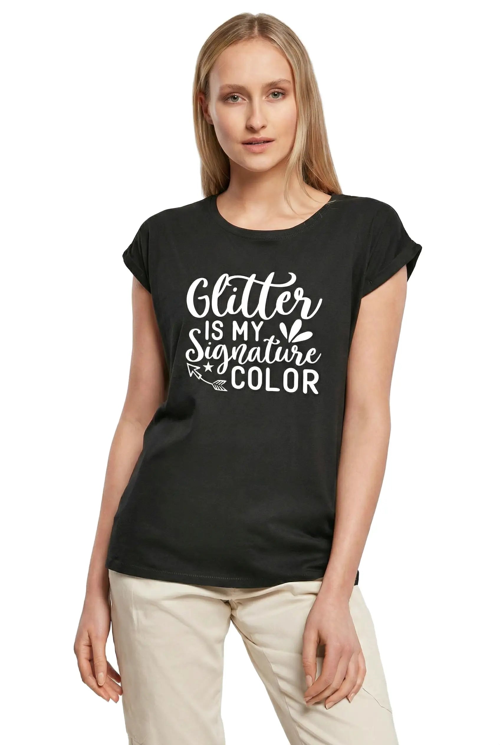 Women's Graphic T-Shirt Glitter Is My Signature Color Ladies Limited Edition Short Sleeve Tee-Shirt Vintage Birthday Gift Novelty