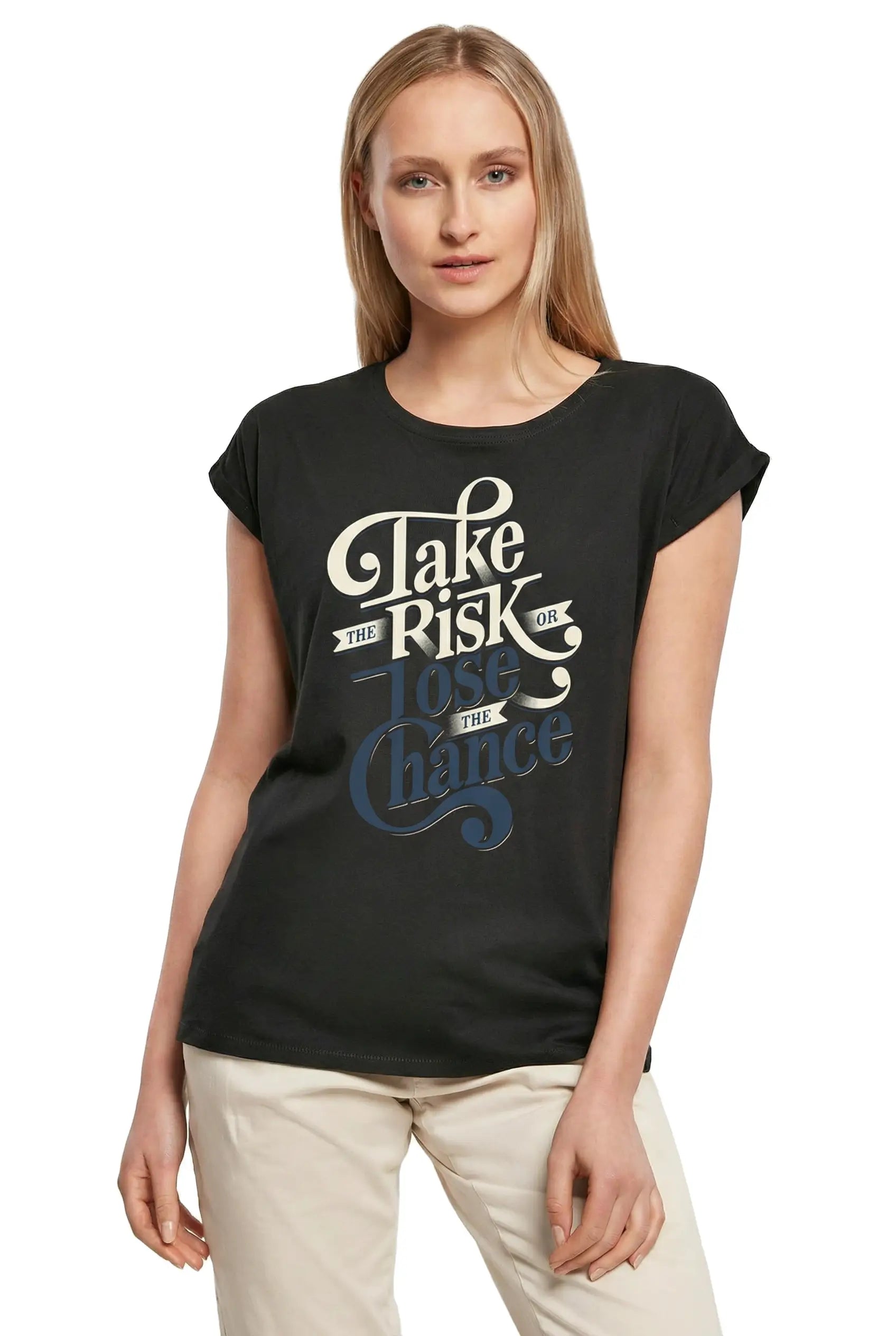 Women's Graphic T-Shirt Take The Risk Or Lose The Chance Ladies Limited Edition Short Sleeve Tee-Shirt Vintage Birthday Gift Novelty