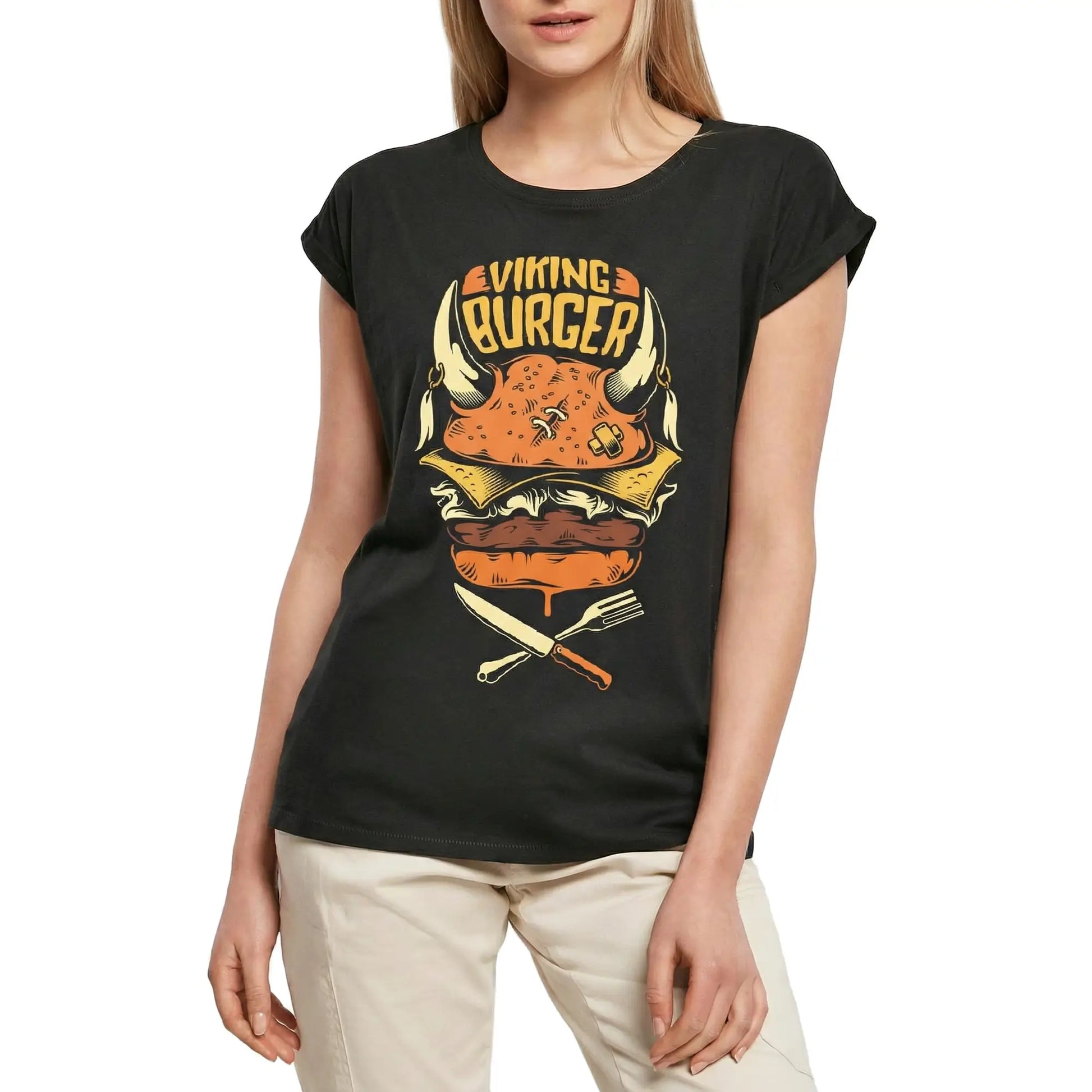 Women's Graphic T-Shirt Viking Burger Ladies Limited Edition Short Sleeve Tee-Shirt Vintage Birthday Gift Novelty