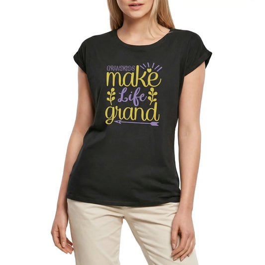 Women's Graphic T-Shirt Grandkids Make Life Grand Ladies Limited Edition Short Sleeve Tee-Shirt Vintage Birthday Gift Novelty