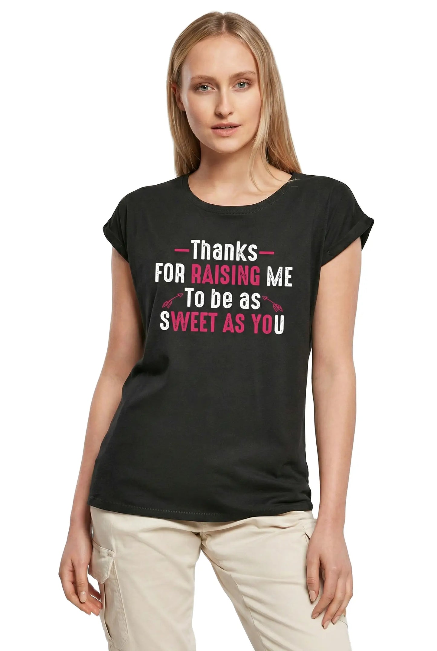 Women's Graphic T-Shirt Thanks For Raising Me - Mom Ladies Limited Edition Short Sleeve Tee-Shirt Vintage Birthday Gift Novelty
