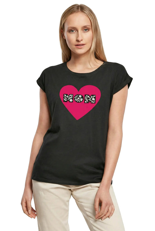 Women's Graphic T-Shirt Mom Heart Flower - Mother Ladies Limited Edition Short Sleeve Tee-Shirt Vintage Birthday Gift Novelty