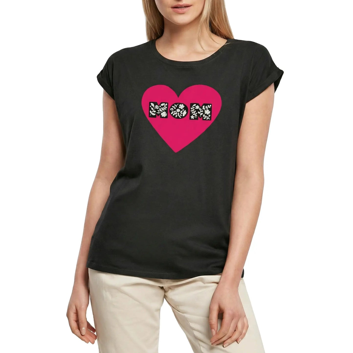 Women's Graphic T-Shirt Mom Heart Flower - Mother Ladies Limited Edition Short Sleeve Tee-Shirt Vintage Birthday Gift Novelty