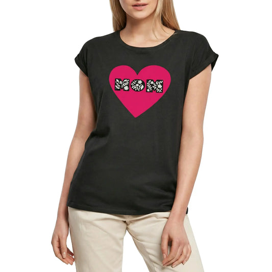 Women's Graphic T-Shirt Mom Heart Flower - Mother Ladies Limited Edition Short Sleeve Tee-Shirt Vintage Birthday Gift Novelty