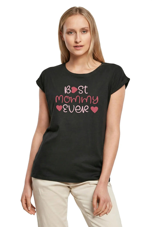 Women's Graphic T-Shirt Best Mommy Ever - Heart Ladies Limited Edition Short Sleeve Tee-Shirt Vintage Birthday Gift Novelty