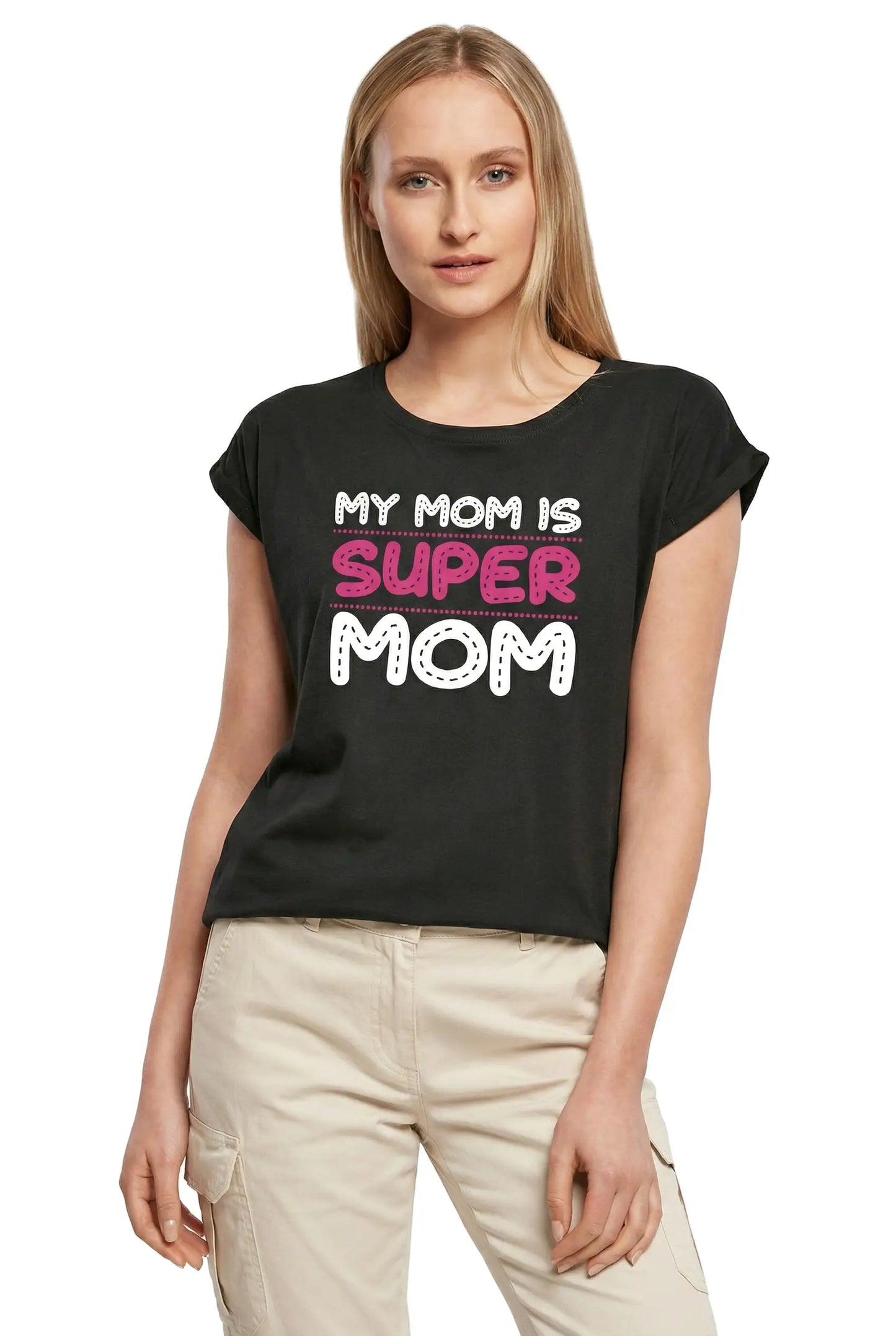 Women's Graphic T-Shirt My Mom Is Super Mom Ladies Limited Edition Short Sleeve Tee-Shirt Vintage Birthday Gift Novelty