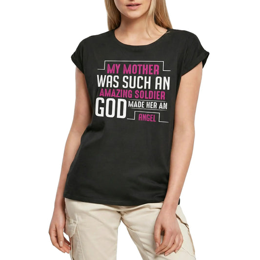 Women's Graphic T-Shirt My Mother Was Such An Amazing Soldier Ladies Limited Edition Short Sleeve Tee-Shirt Vintage Birthday Gift Novelty