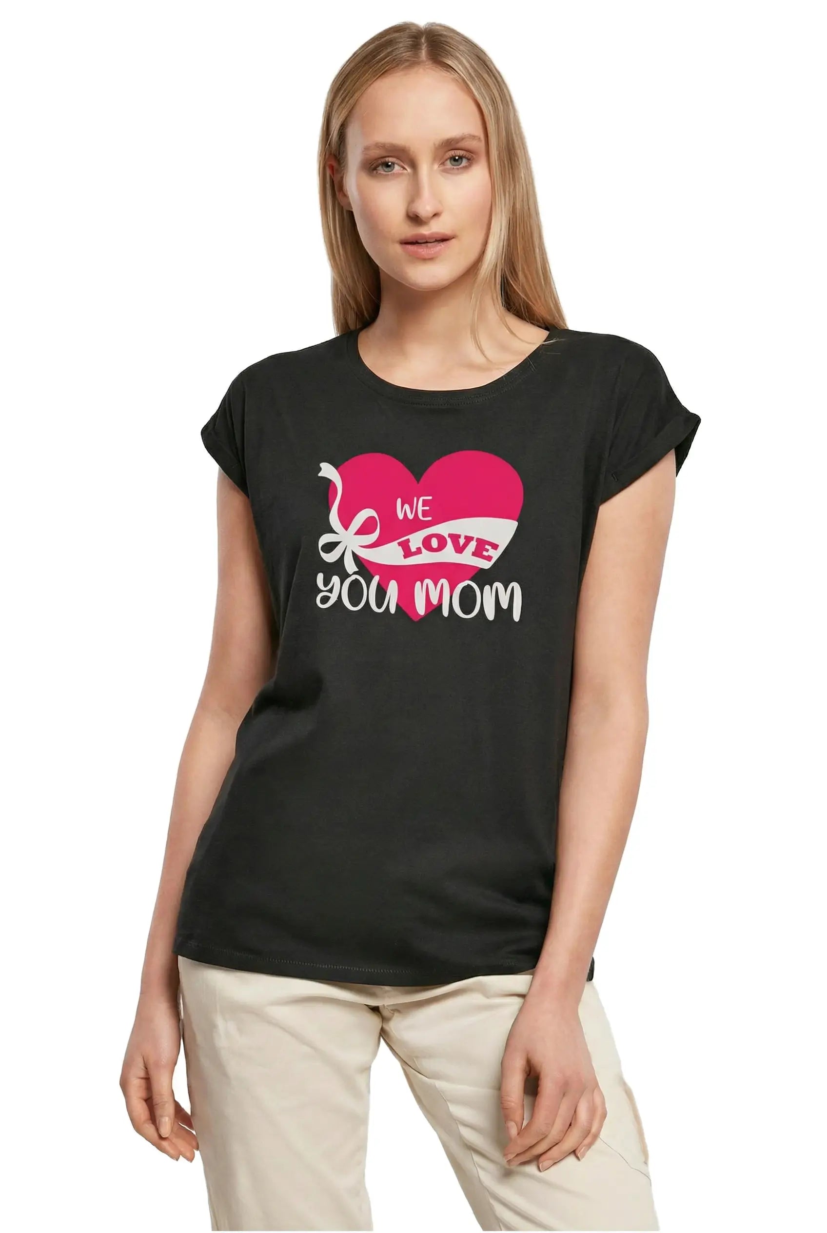 Women's Graphic T-Shirt We Love You Mom - Heart Ladies Limited Edition Short Sleeve Tee-Shirt Vintage Birthday Gift Novelty