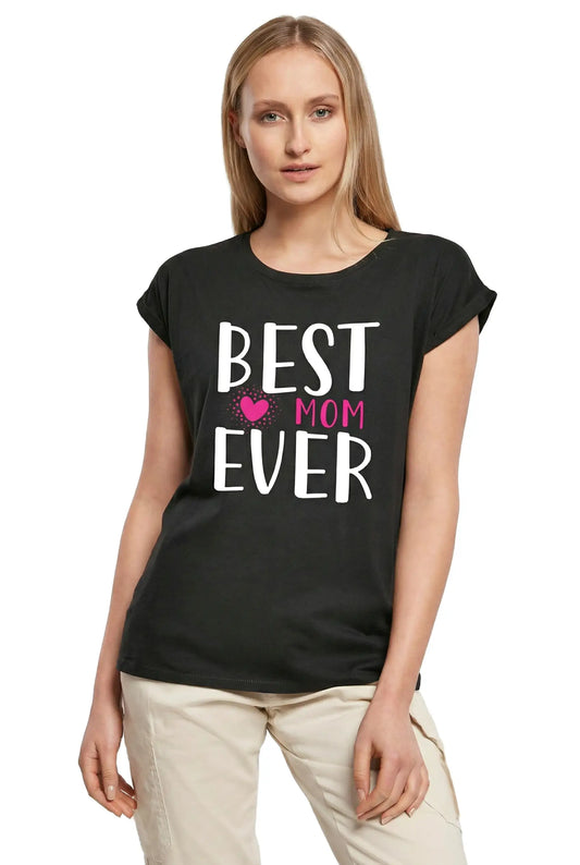 Women's Graphic T-Shirt Best Mom Ever - Heart Ladies Limited Edition Short Sleeve Tee-Shirt Vintage Birthday Gift Novelty