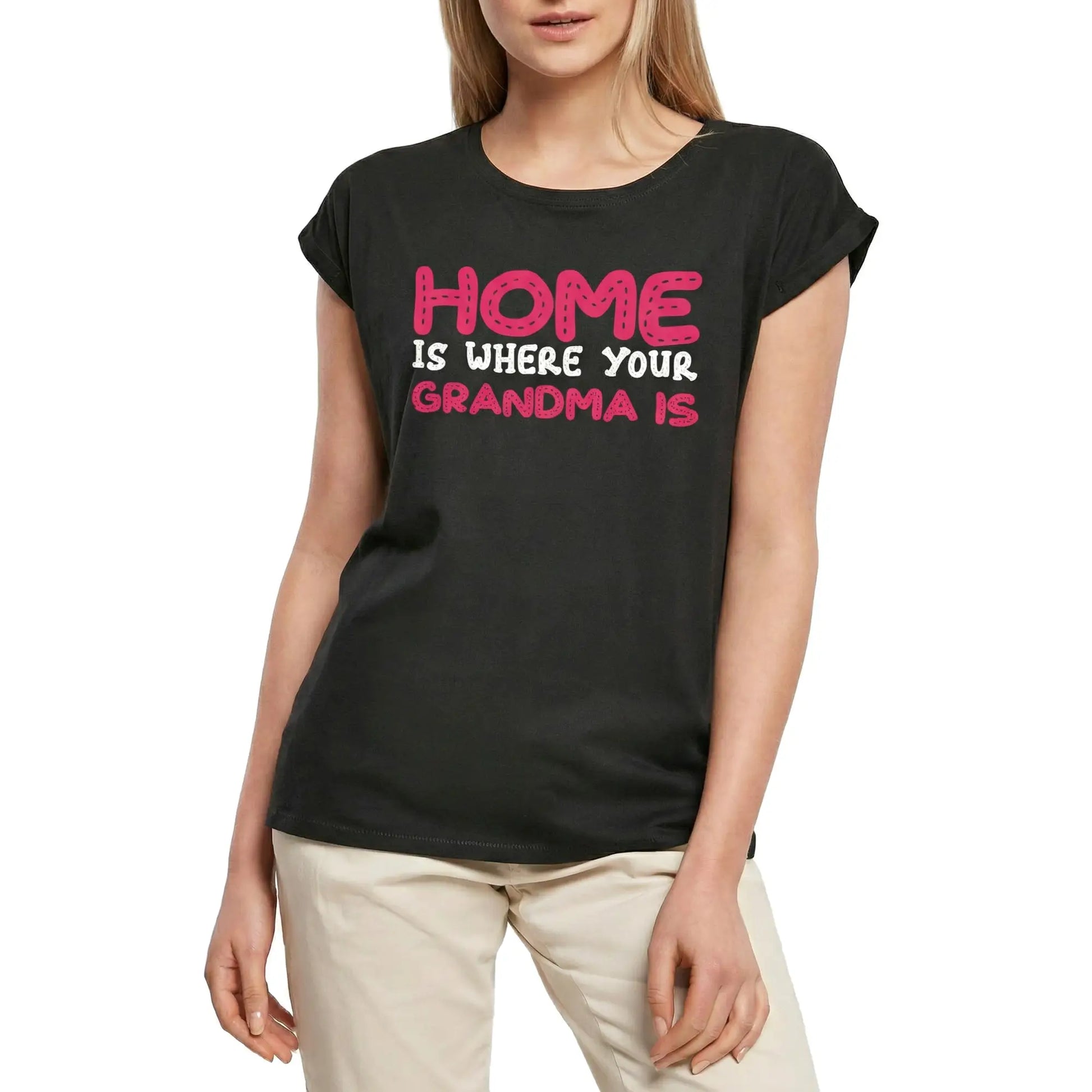 Women's Graphic T-Shirt Home Is Where Your Grandma Is Ladies Limited Edition Short Sleeve Tee-Shirt Vintage Birthday Gift Novelty