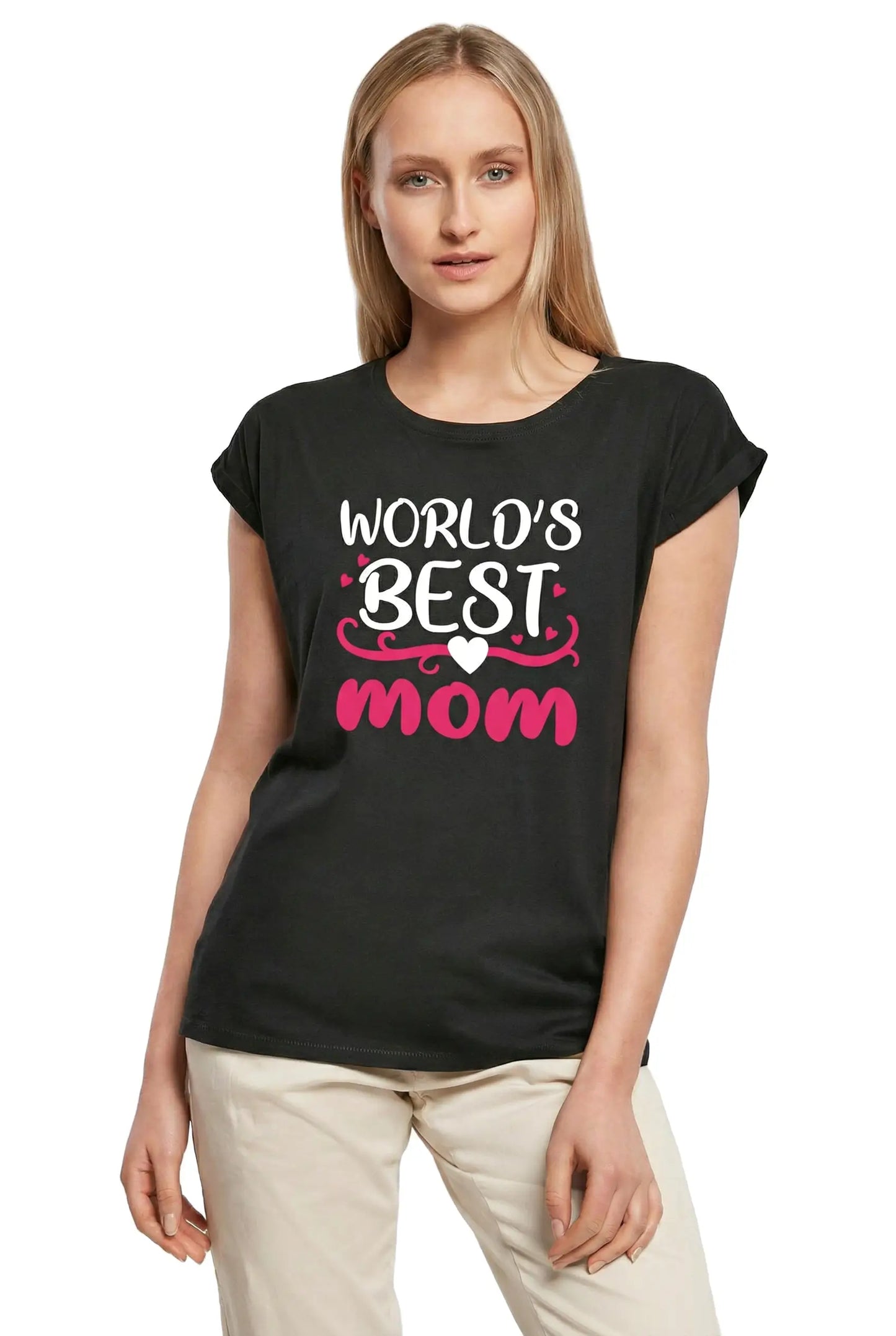 Women's Graphic T-Shirt World's Best Mom - Heart Ladies Limited Edition Short Sleeve Tee-Shirt Vintage Birthday Gift Novelty