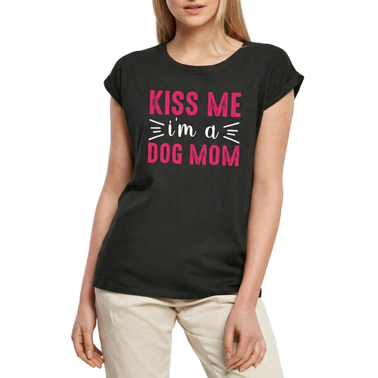 Women's Graphic T-Shirt Kiss Me I'm A Dog Mom Ladies Limited Edition Short Sleeve Tee-Shirt Vintage Birthday Gift Novelty