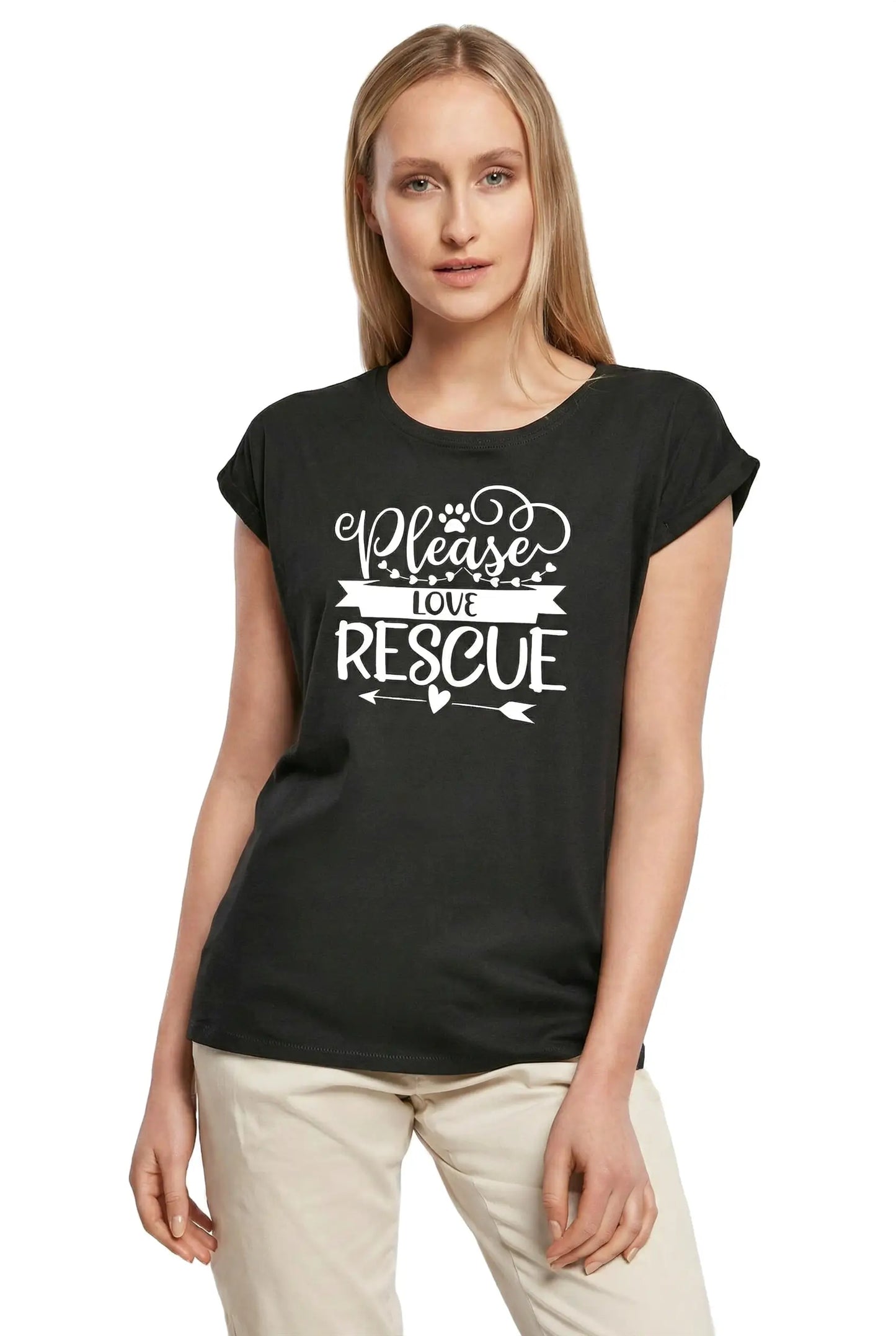 Women's Graphic T-Shirt Please Love Rescue Ladies Limited Edition Short Sleeve Tee-Shirt Vintage Birthday Gift Novelty