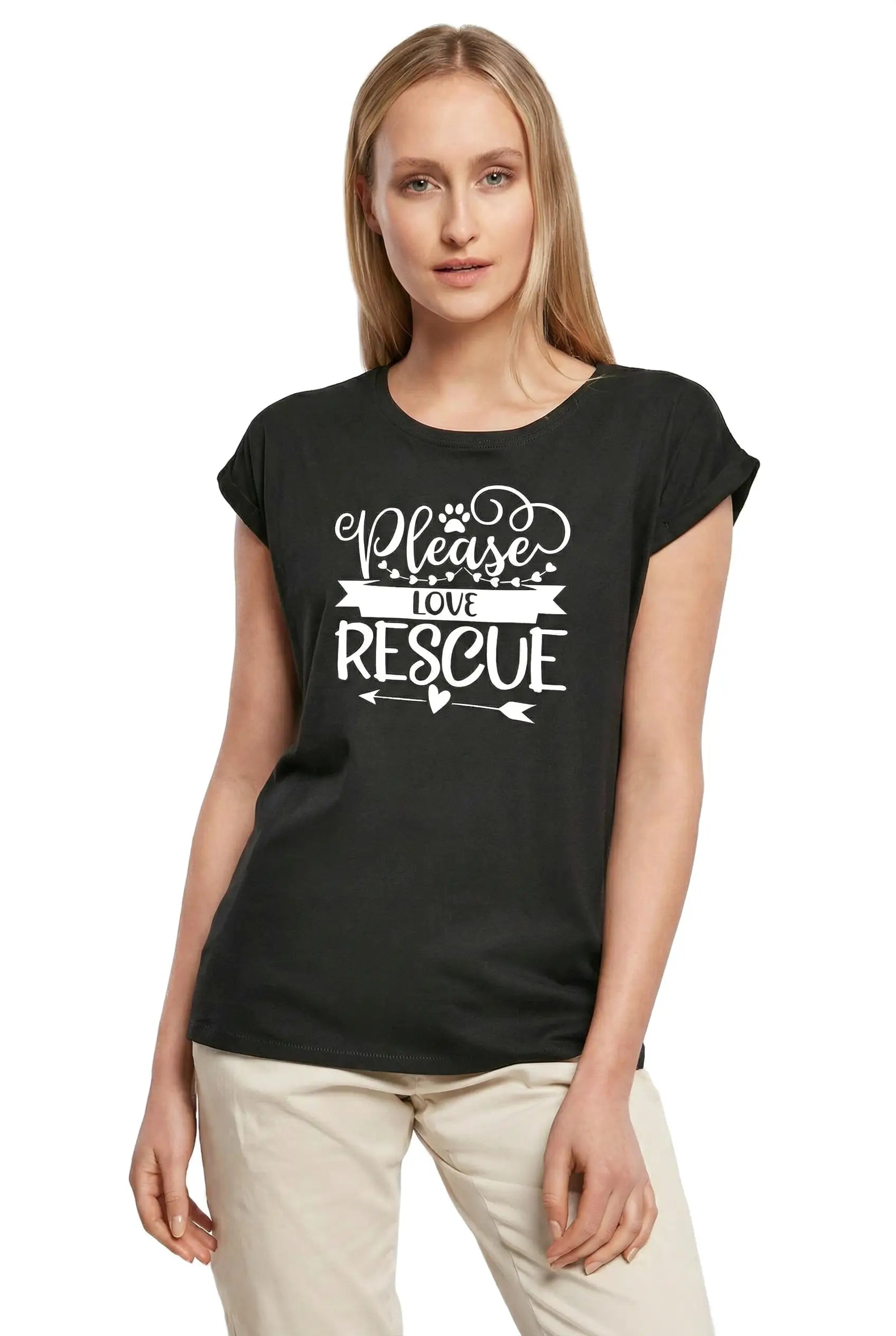Women's Graphic T-Shirt Please Love Rescue Ladies Limited Edition Short Sleeve Tee-Shirt Vintage Birthday Gift Novelty