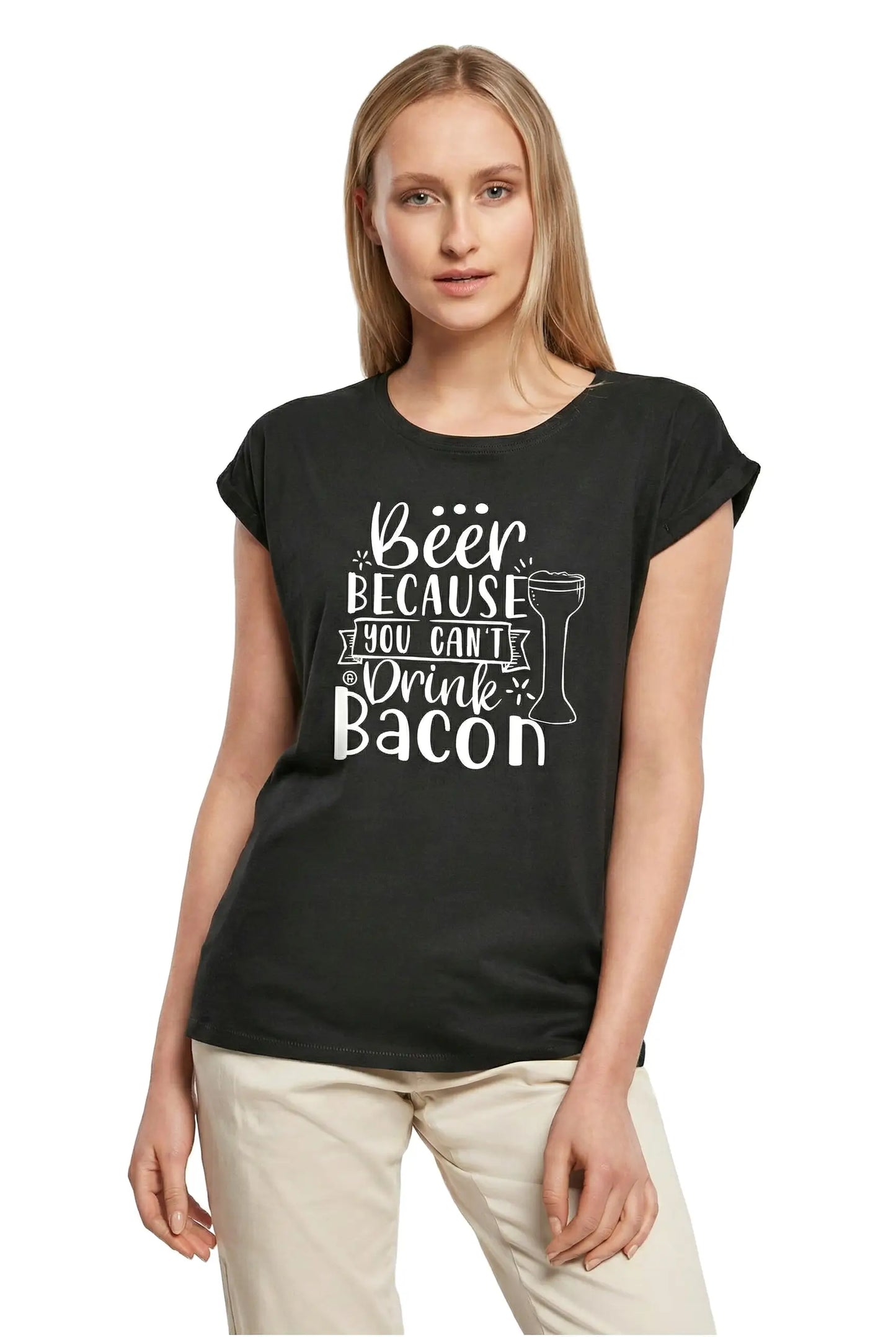 Women's Graphic T-Shirt Beer Because You Can't Drink Bacon Ladies Limited Edition Short Sleeve Tee-Shirt Vintage Birthday Gift Novelty