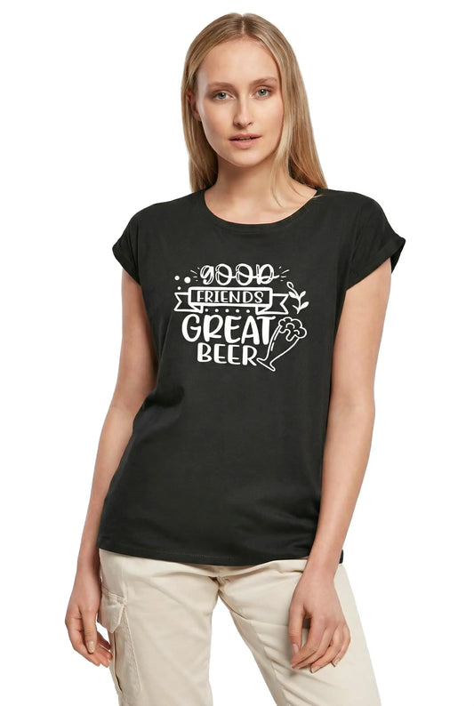 Women's Graphic T-Shirt Good Friends Great Beer Ladies Limited Edition Short Sleeve Tee-Shirt Vintage Birthday Gift Novelty