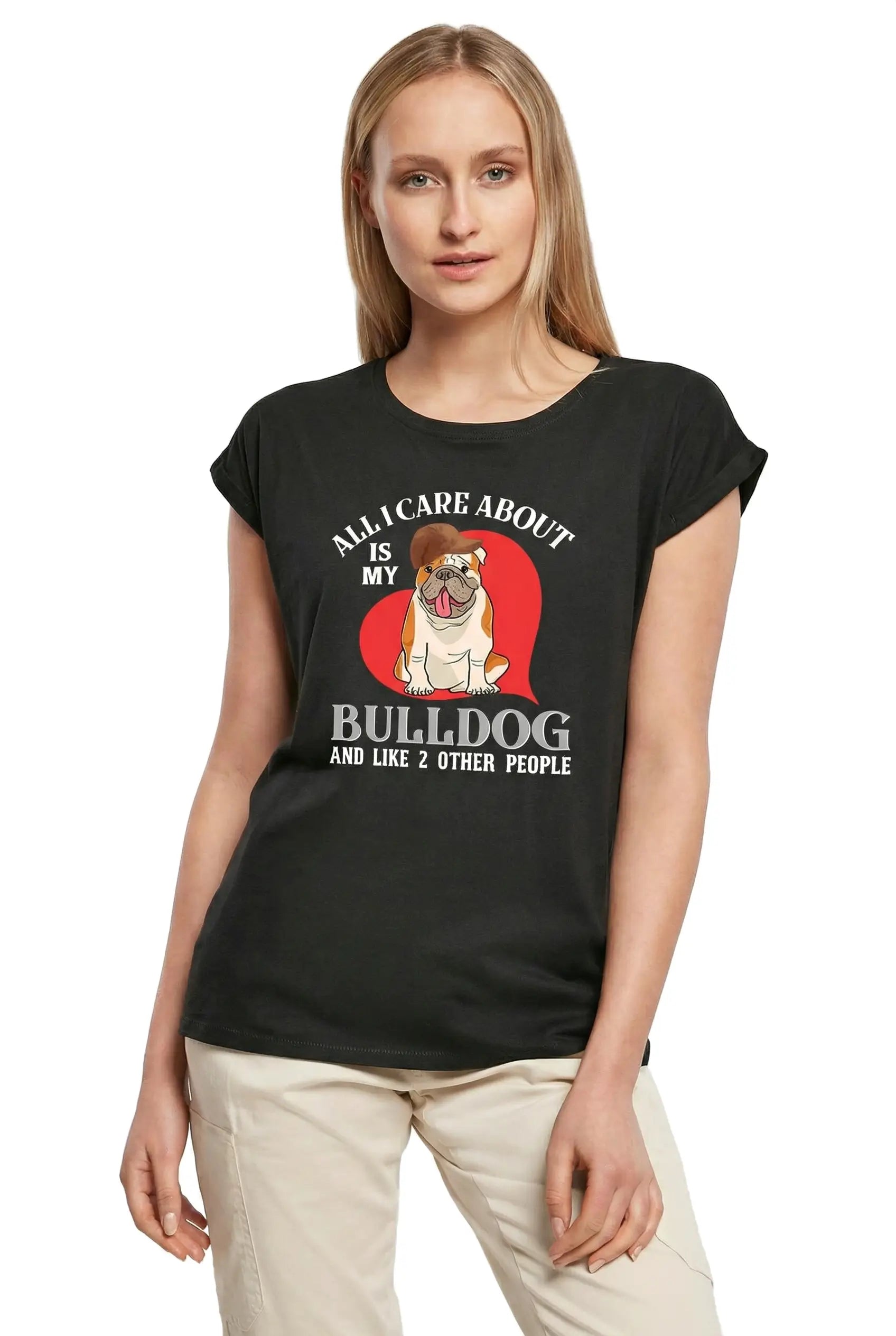 Women's Graphic T-Shirt All I Care About Is My Bulldog Dog Ladies Limited Edition Short Sleeve Tee-Shirt Vintage Birthday Gift Novelty