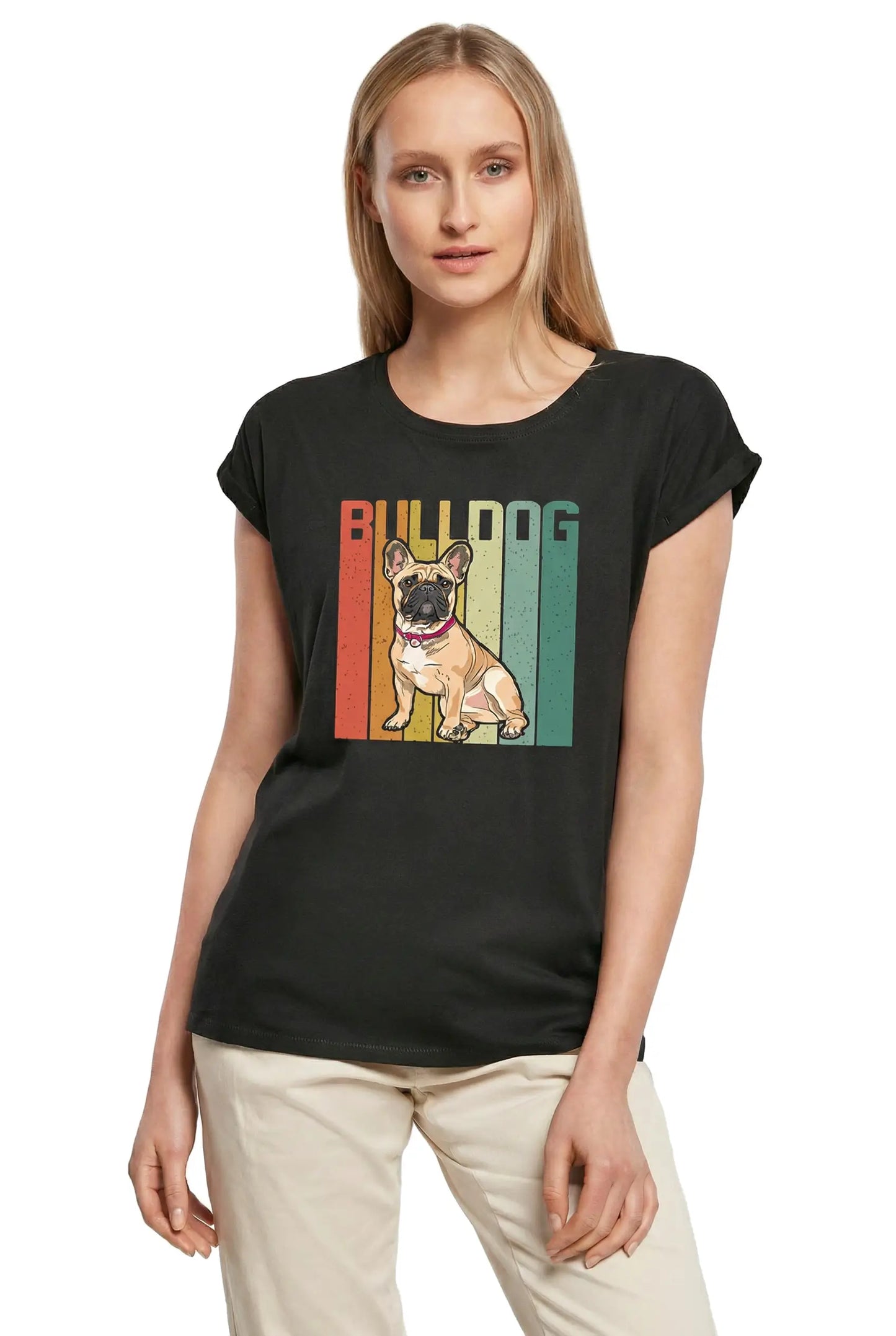 Women's Graphic T-Shirt Retro French Bulldog Dog Lover Funny Ladies Limited Edition Short Sleeve Tee-Shirt Vintage Birthday Gift Novelty