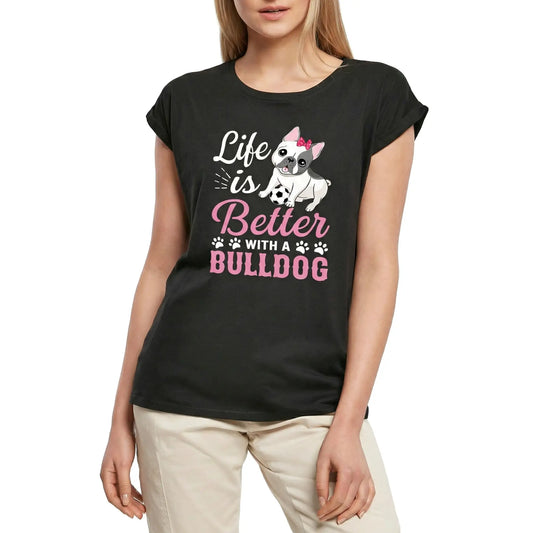 Women's Graphic T-Shirt Life Is Better - French Bulldog Dog Lover Funny Ladies Limited Edition Short Sleeve Tee-Shirt Vintage Birthday Gift Novelty