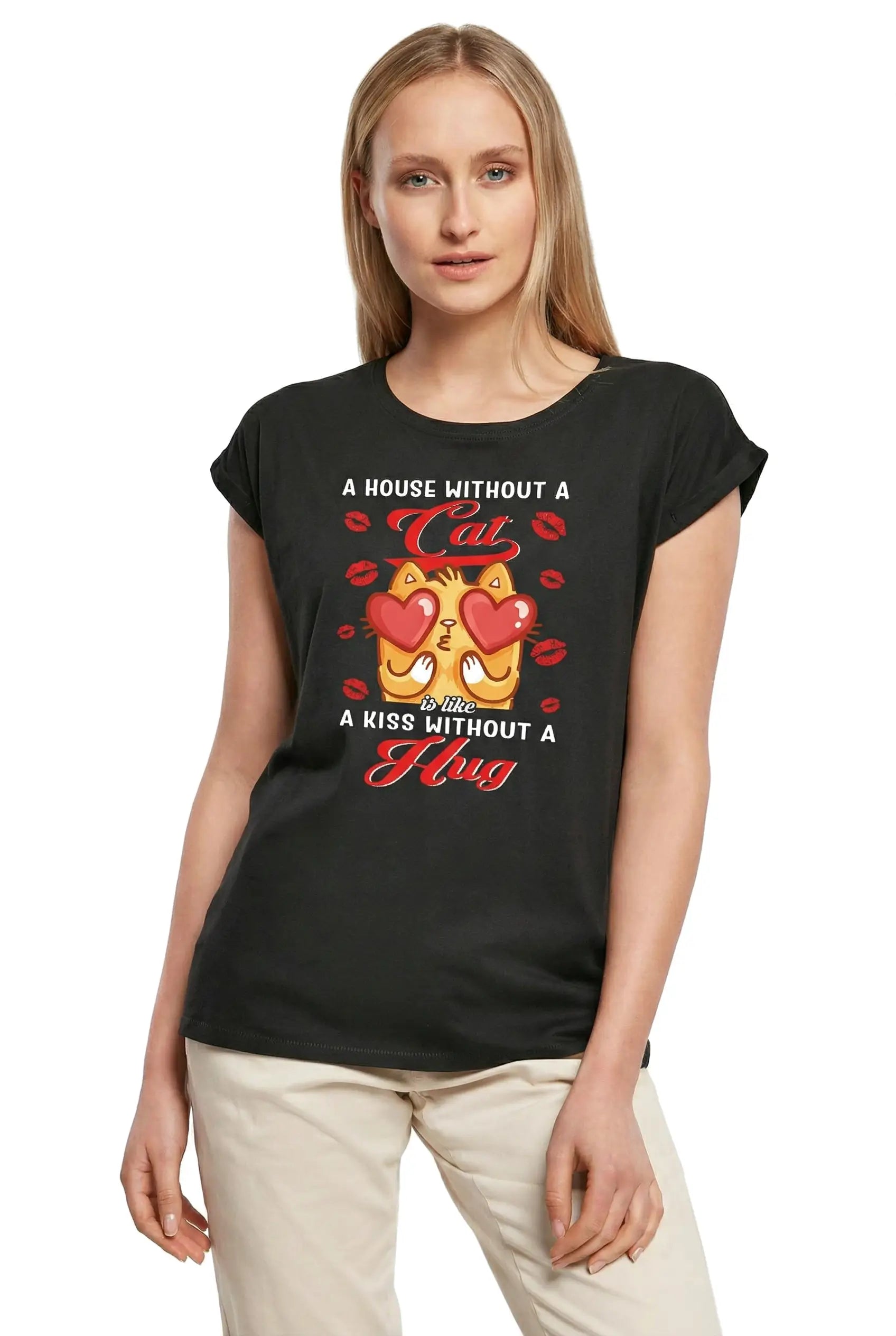 Women's Graphic T-Shirt A House Without A Cat - Love Cats Ladies Limited Edition Short Sleeve Tee-Shirt Vintage Birthday Gift Novelty