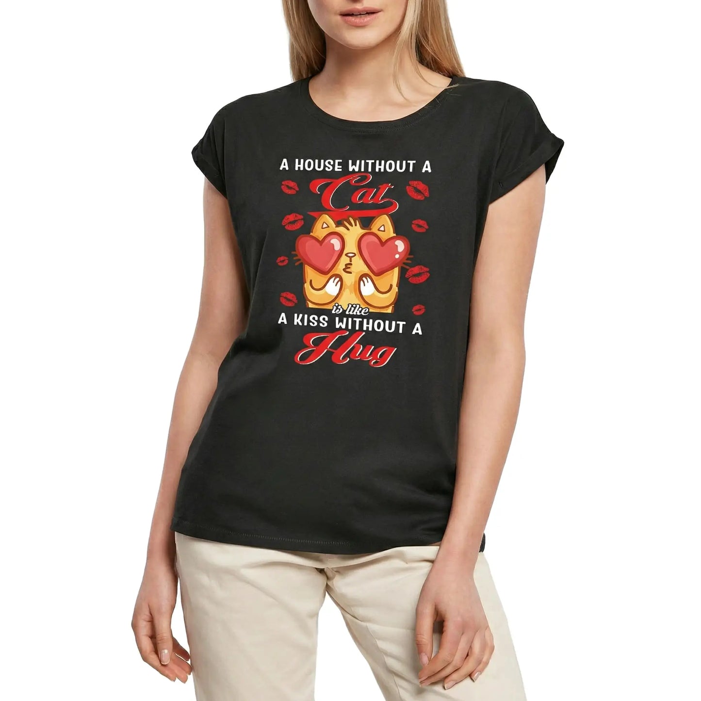 Women's Graphic T-Shirt A House Without A Cat - Love Cats Ladies Limited Edition Short Sleeve Tee-Shirt Vintage Birthday Gift Novelty