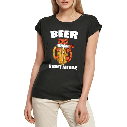 Women's Graphic T-Shirt Beer Right Meow - Cats And Beers - Love Cats Ladies Limited Edition Short Sleeve Tee-Shirt Vintage Birthday Gift Novelty