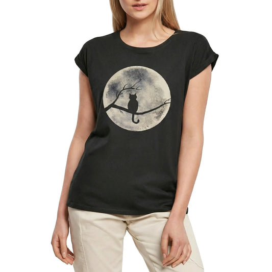 Women's Graphic T-Shirt Moon Cat Ladies Limited Edition Short Sleeve Tee-Shirt Vintage Birthday Gift Novelty