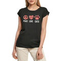 Women's Graphic T-Shirt Peace Love Cats Ladies Limited Edition Short Sleeve Tee-Shirt Vintage Birthday Gift Novelty