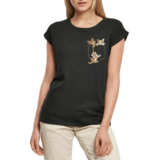 Women's Graphic T-Shirt Cats In Pocket Kitten Lover Ladies Limited Edition Short Sleeve Tee-Shirt Vintage Birthday Gift Novelty