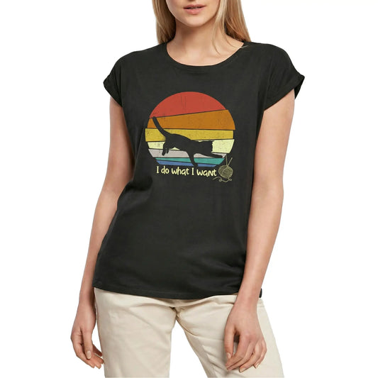 Women's Graphic T-Shirt I Do What I Want Retro Sunset - Cute Ladies Limited Edition Short Sleeve Tee-Shirt Vintage Birthday Gift Novelty